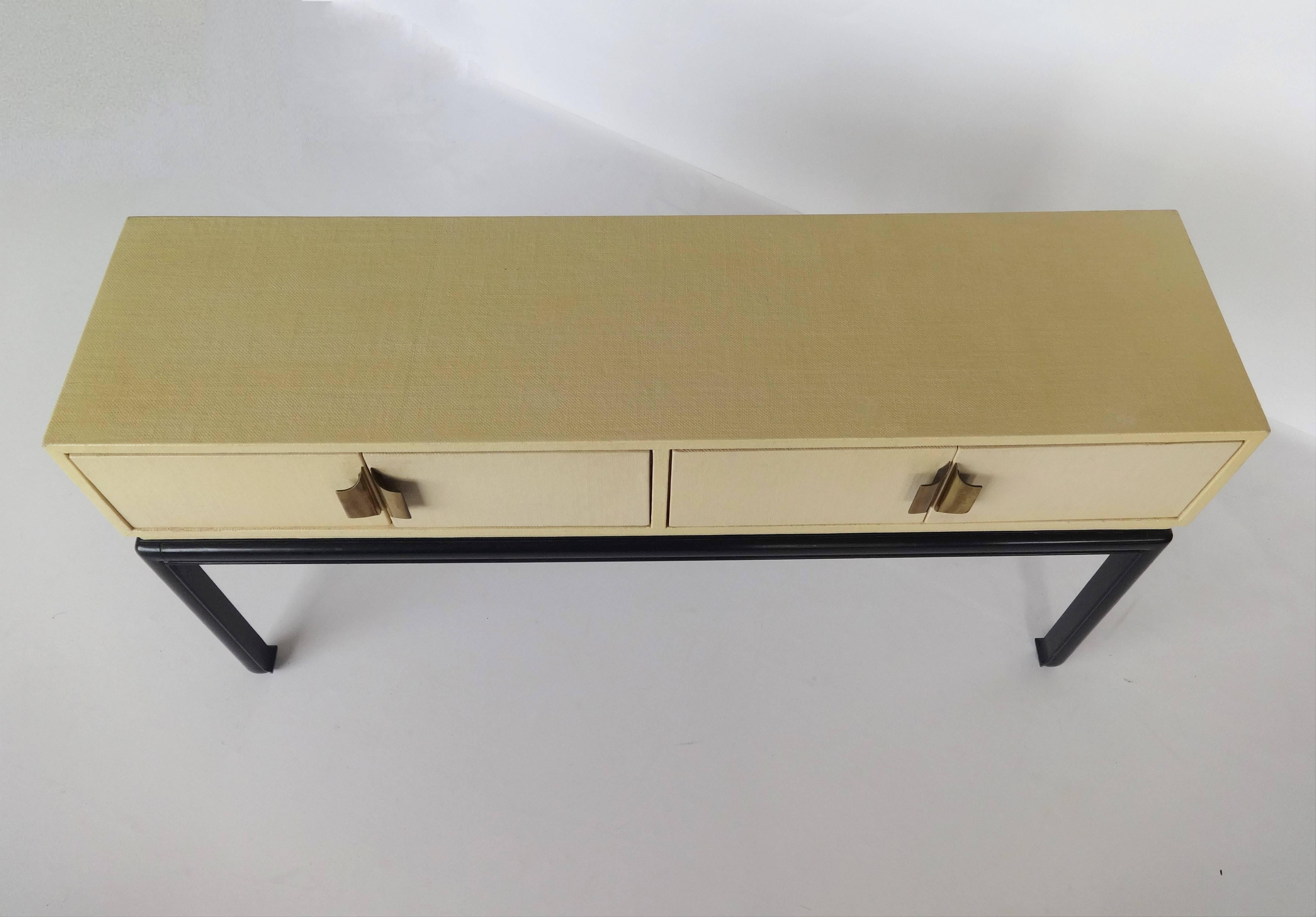 American Modern Lacquered Grasscloth Console or Buffet For Sale