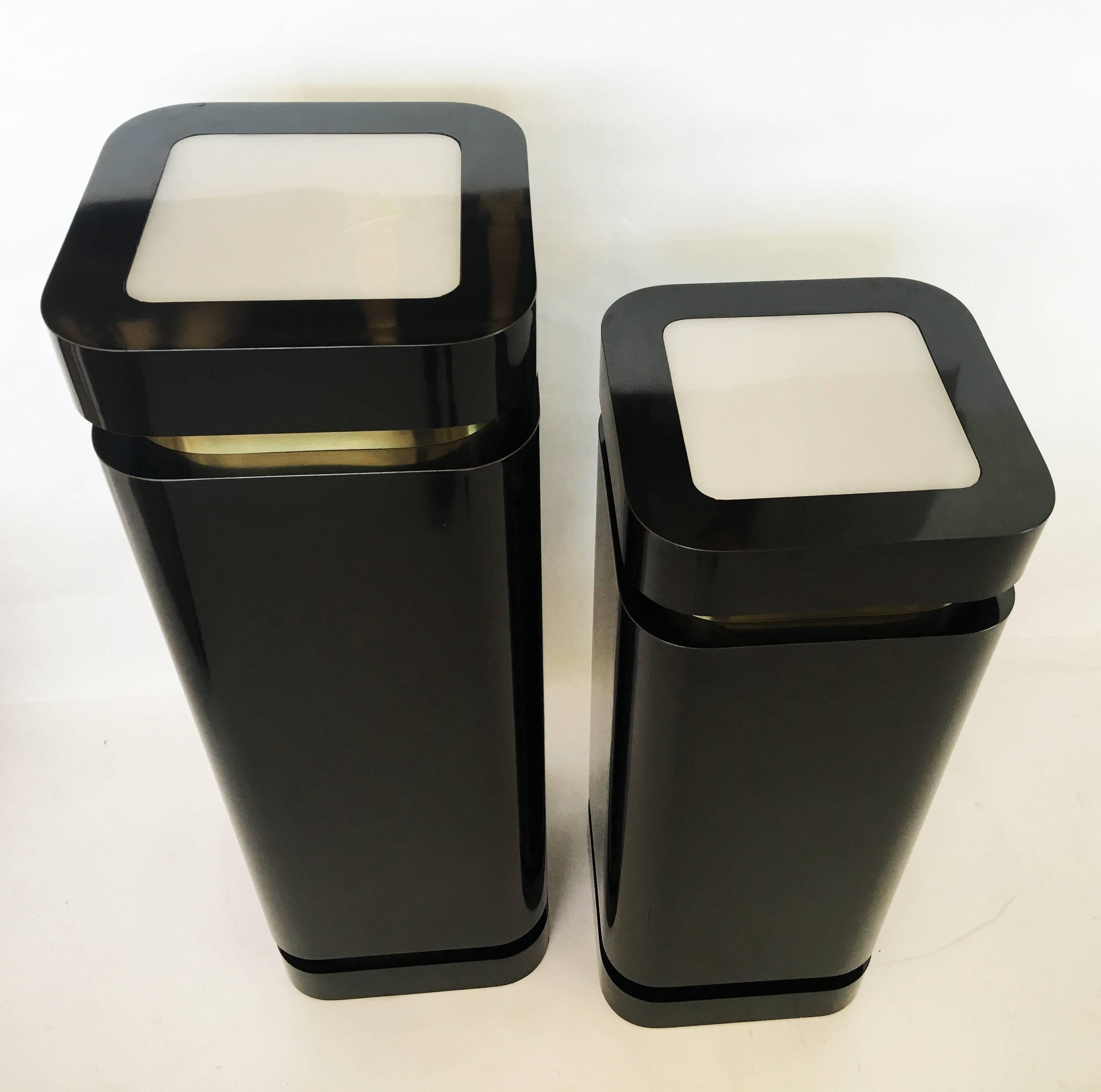 American Pair of Black Lacquer and Brass Pedestals For Sale