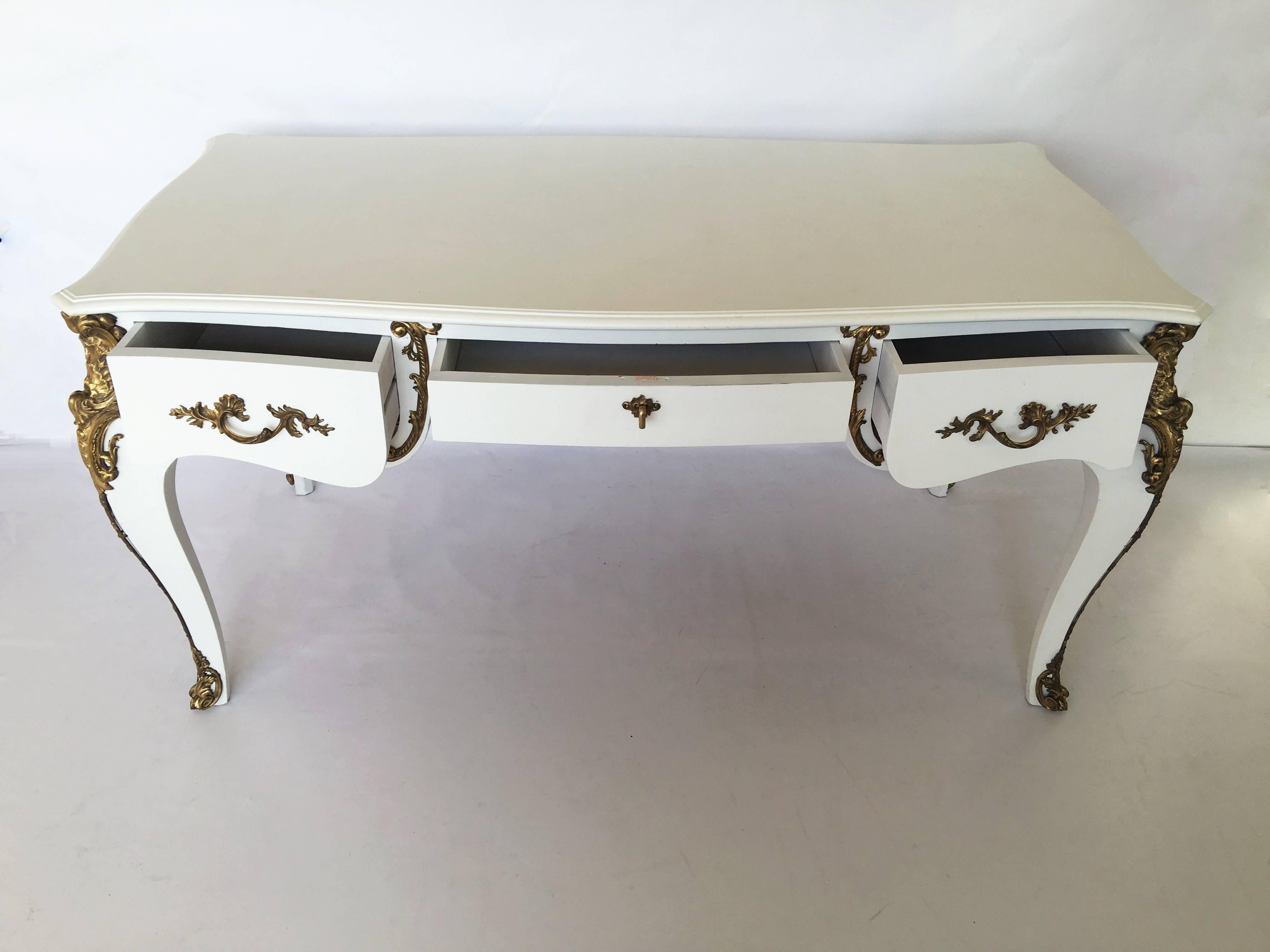 French Louis XV Style Lacquered and Gilt Bronze-Mounted Bureau Plat For Sale