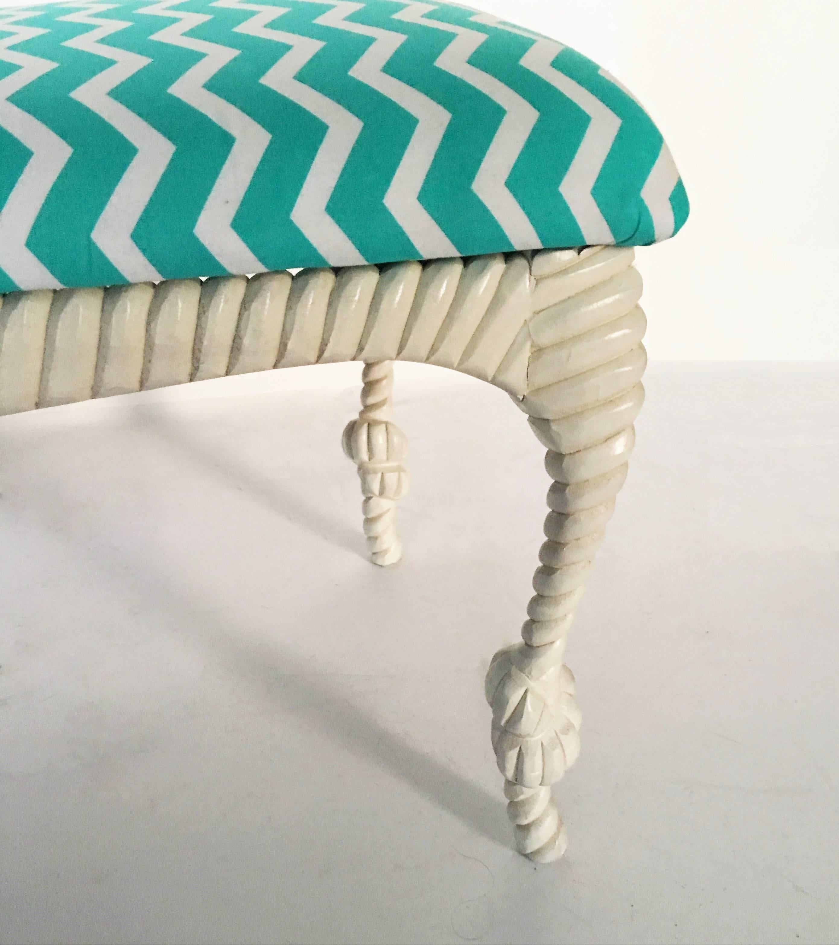 20th Century Dorothy Draper Style Carved Twisted Rope Bench For Sale