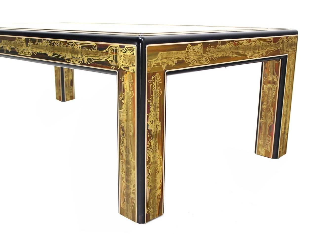 Acid-Etched Brass Coffee Table by Bernhard Rohne for Mastercraft In Excellent Condition For Sale In Dallas, TX