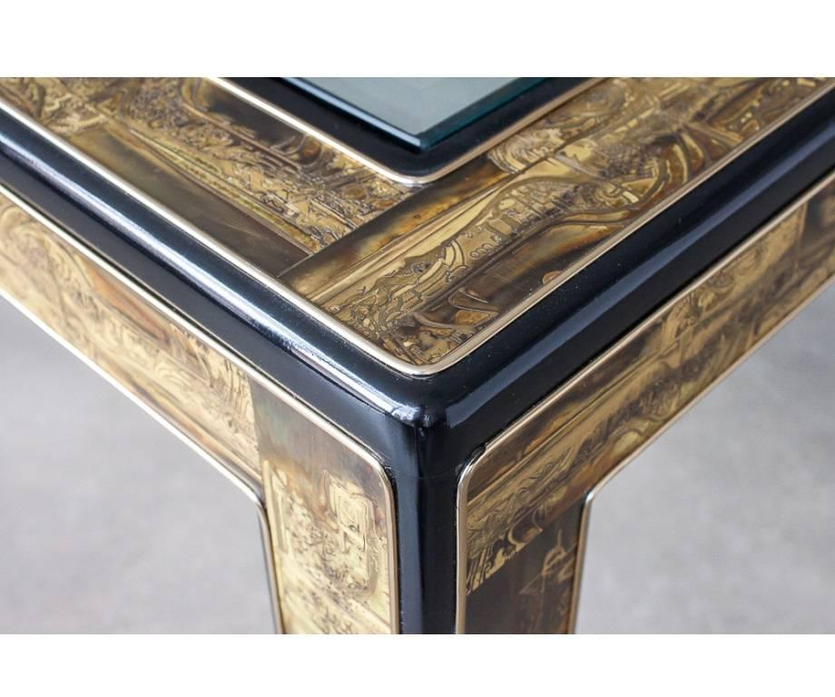 20th Century Acid-Etched Brass Coffee Table by Bernhard Rohne for Mastercraft For Sale