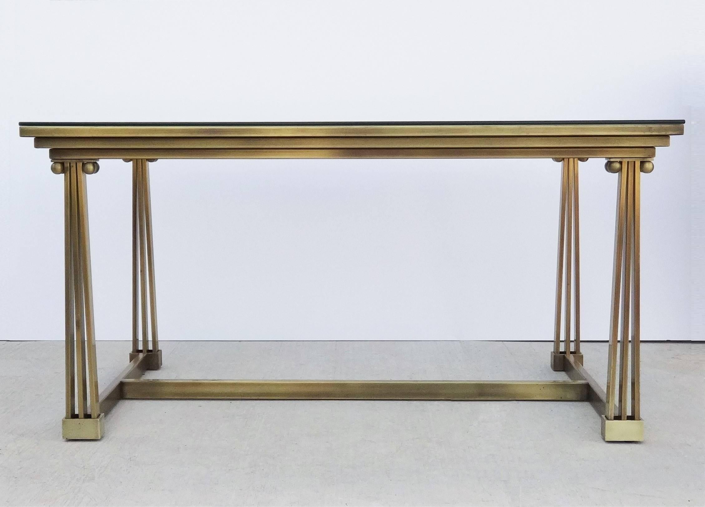 American Two Brass & Glass Desk or Dining Table, Mastercraft For Sale