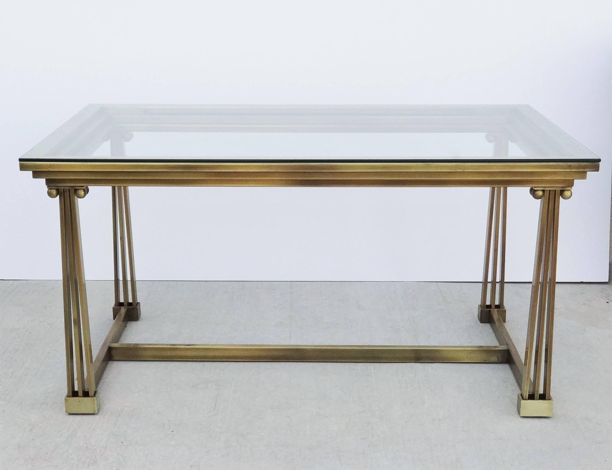 Two Brass & Glass Desk or Dining Table, Mastercraft In Good Condition For Sale In Dallas, TX