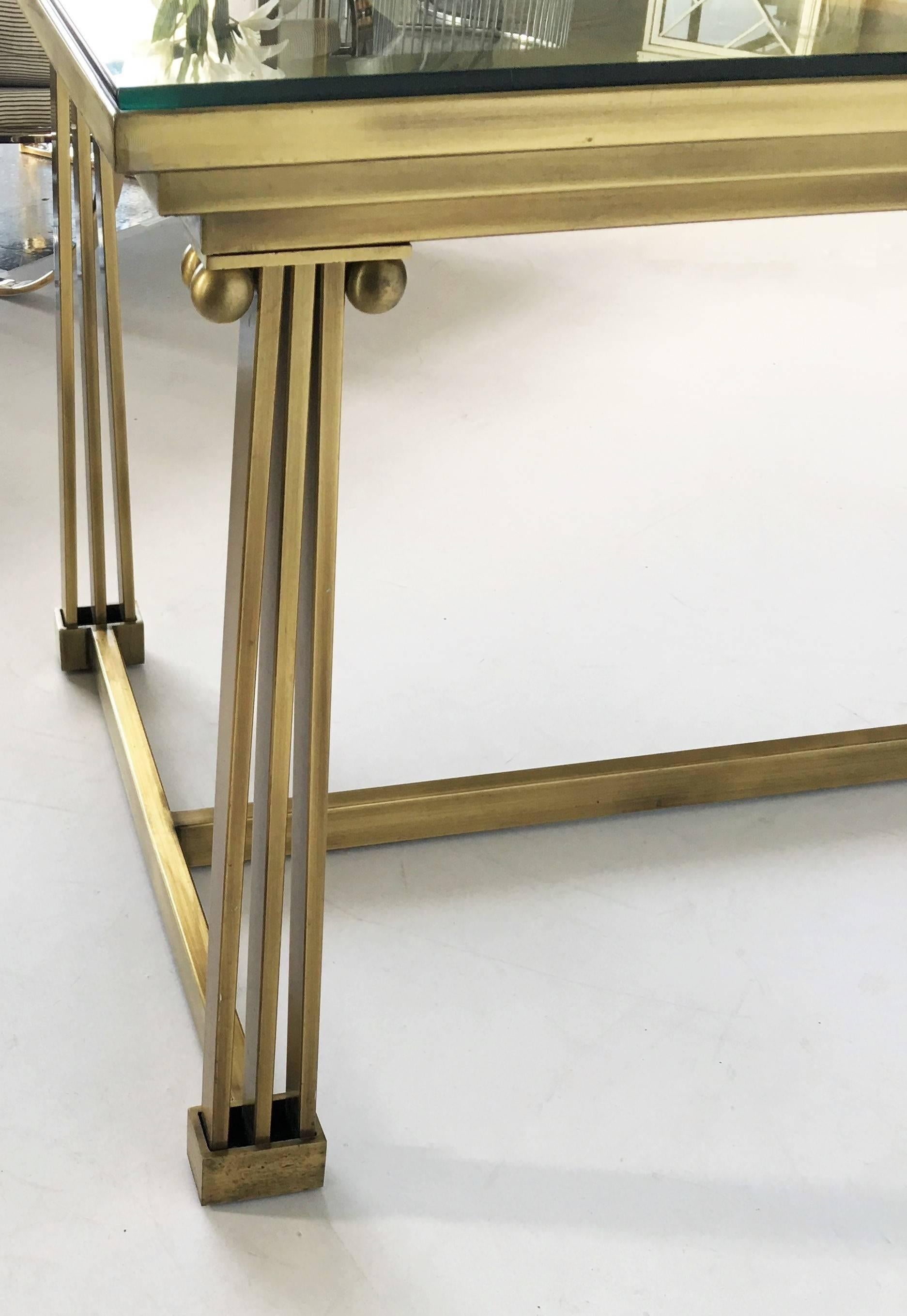Two Brass & Glass Desk or Dining Table, Mastercraft For Sale 3