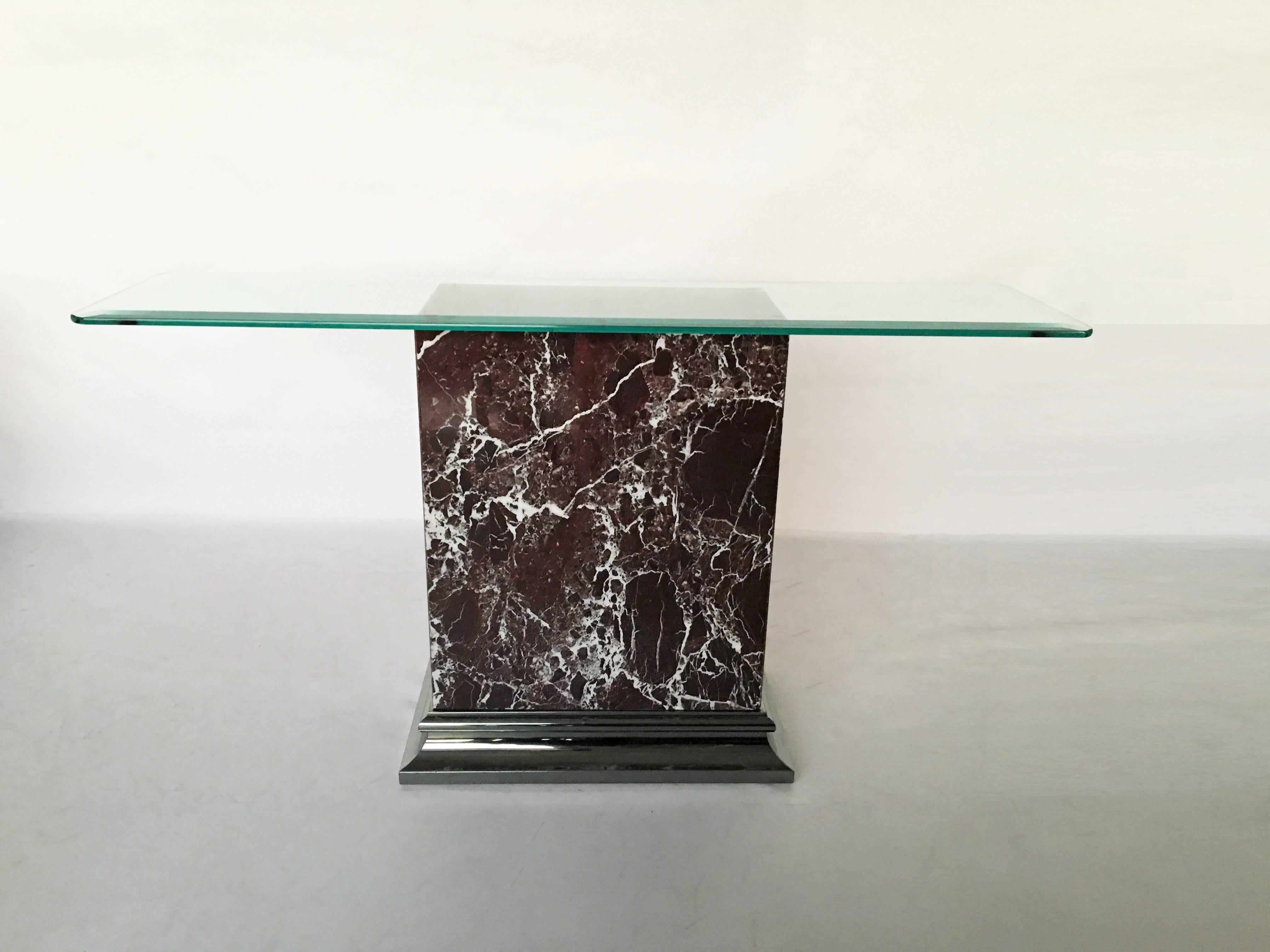20th Century Stunning Mastercraft Marble and Nickel Console Table For Sale