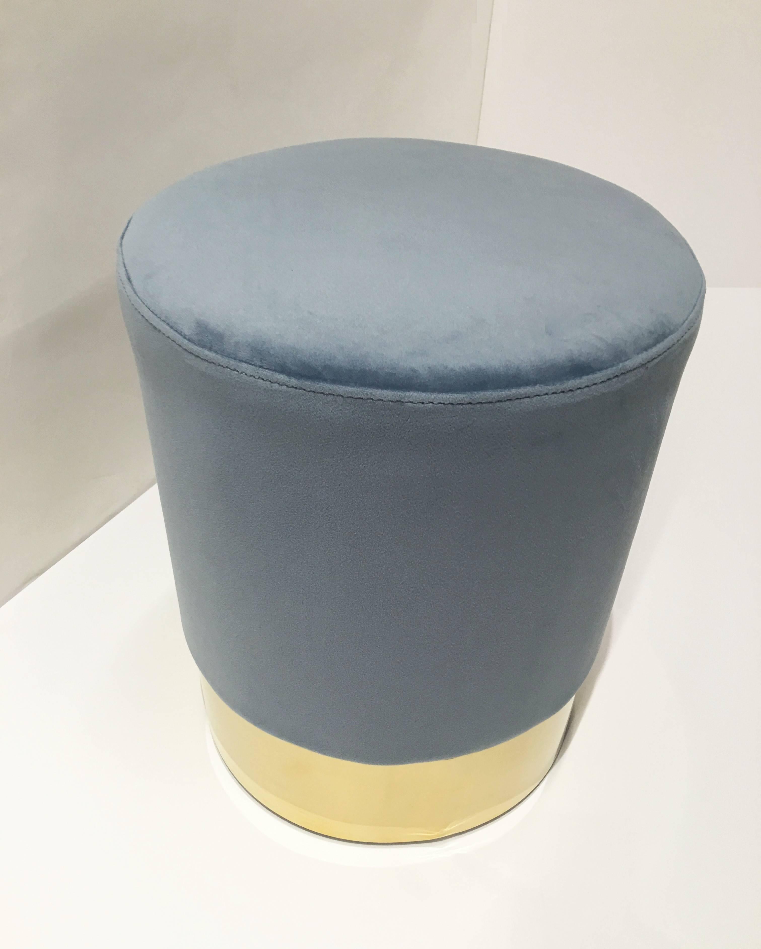 Azucena stool upholstered in velvet textile on a brass base. Designed by Luigi Caccia Dominioni in 1963. Contemporary production by Azucena.
