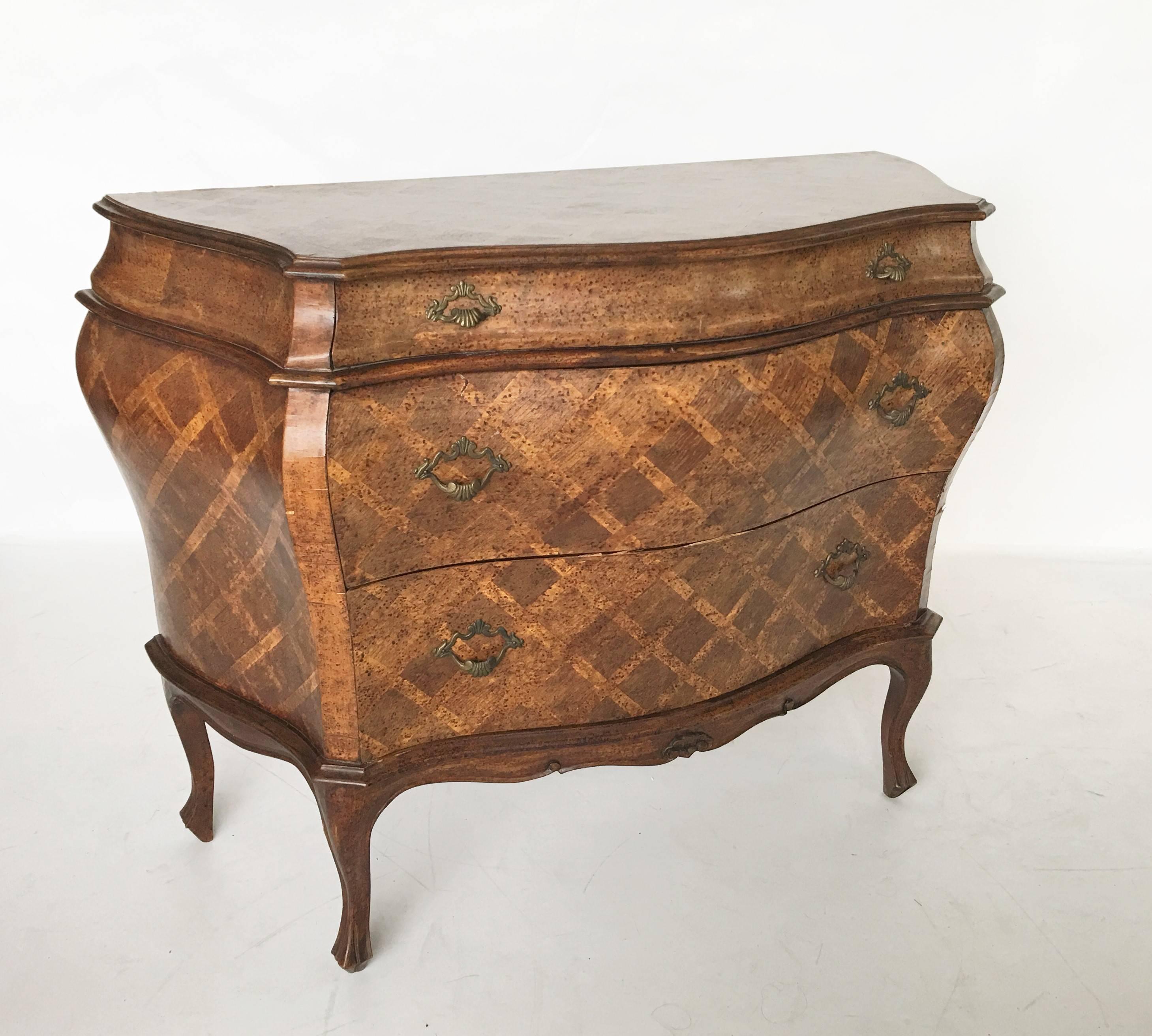 Mid-20th Century Italian Bombe Parquetry Commode For Sale