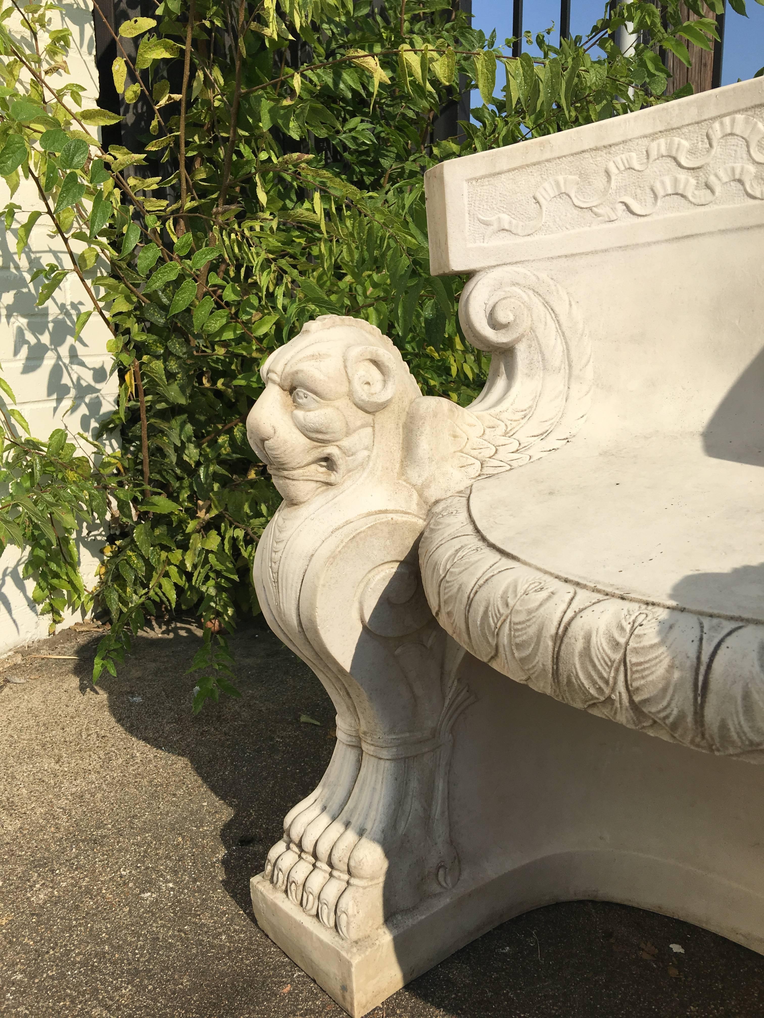 Pair of Neoclassical Carved Stone Tub Chairs / Benches For Sale 1