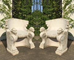 Pair of Neoclassical Carved Stone Tub Chairs / Benches