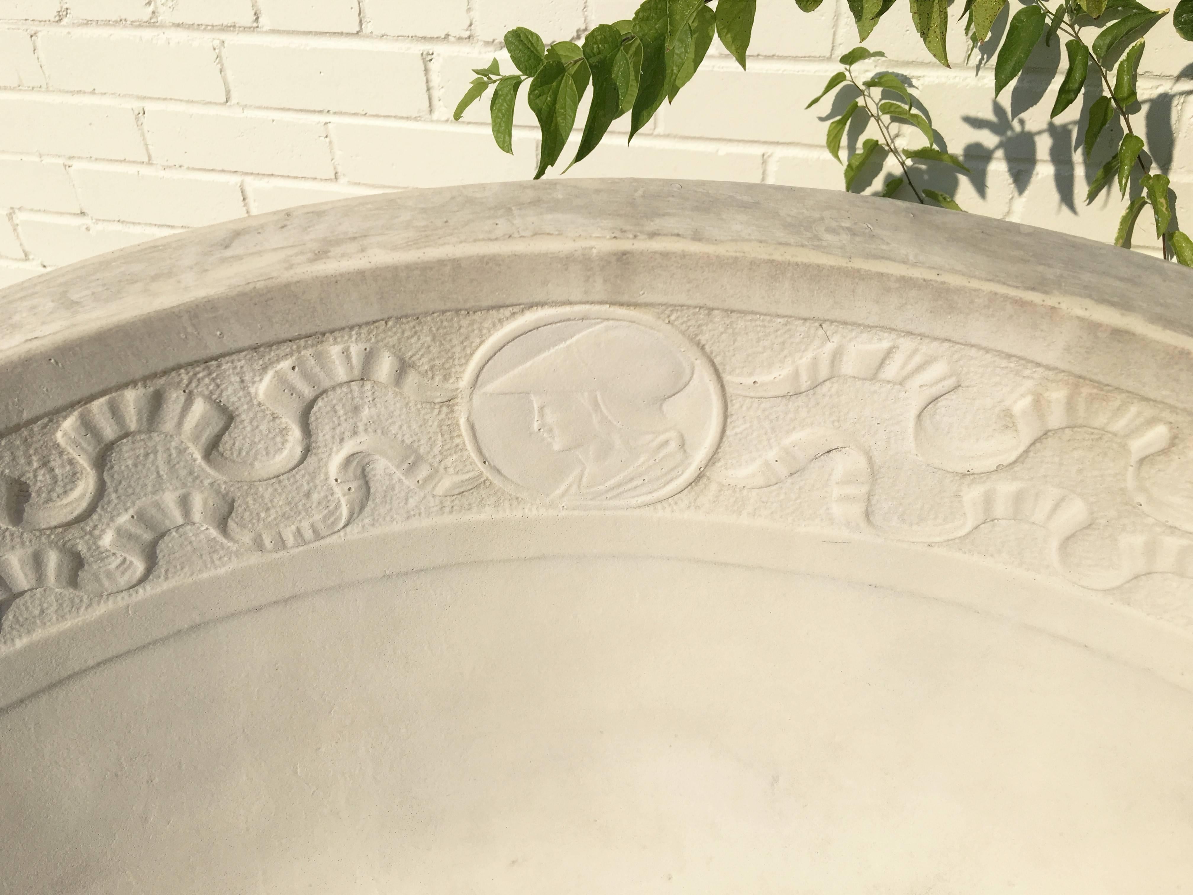 Cast Stone Pair of Neoclassical Carved Stone Tub Chairs / Benches For Sale