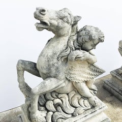Pair of Putti Garden Statues with Horses