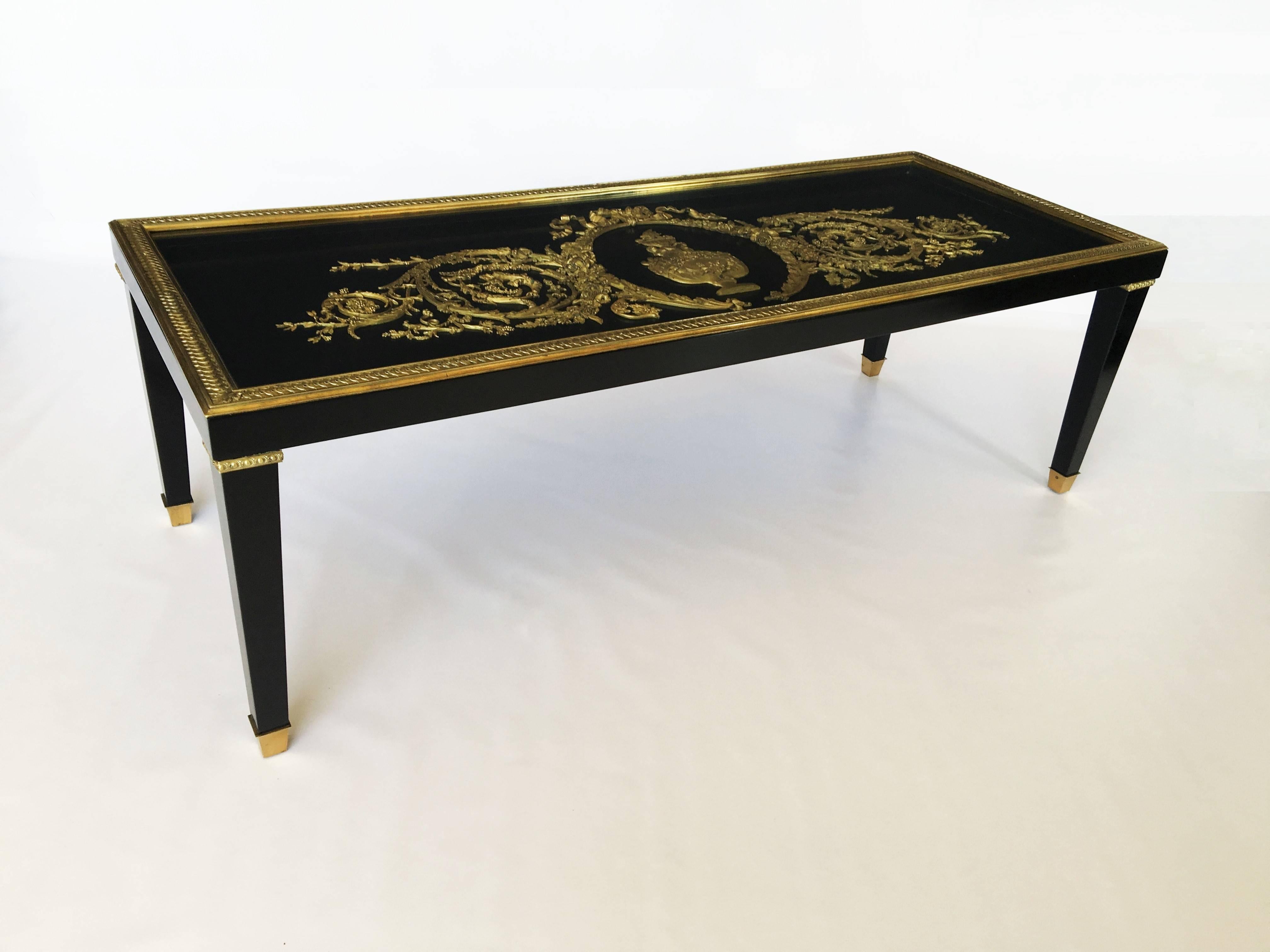 French Regency Ebonized, Glass and Gilt Mounted Centre Table Attributed to Beurdeley For Sale