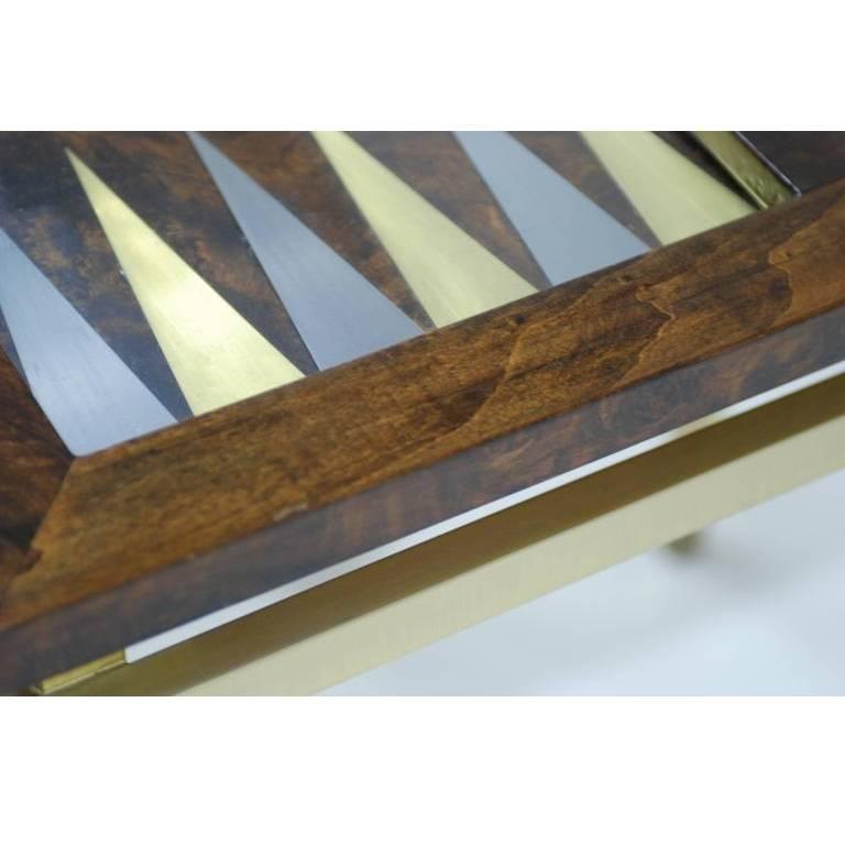 20th Century Burl Wood and Brass Backgammon Game Table For Sale