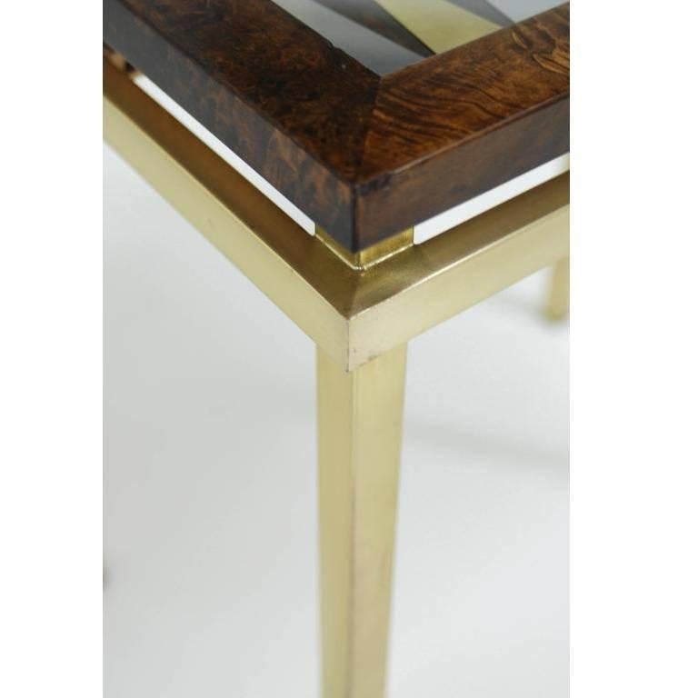 Mid-Century Modern Burl Wood and Brass Backgammon Game Table For Sale