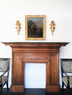 Antique Mahogany Fireplace Mantel with Green Marble Top