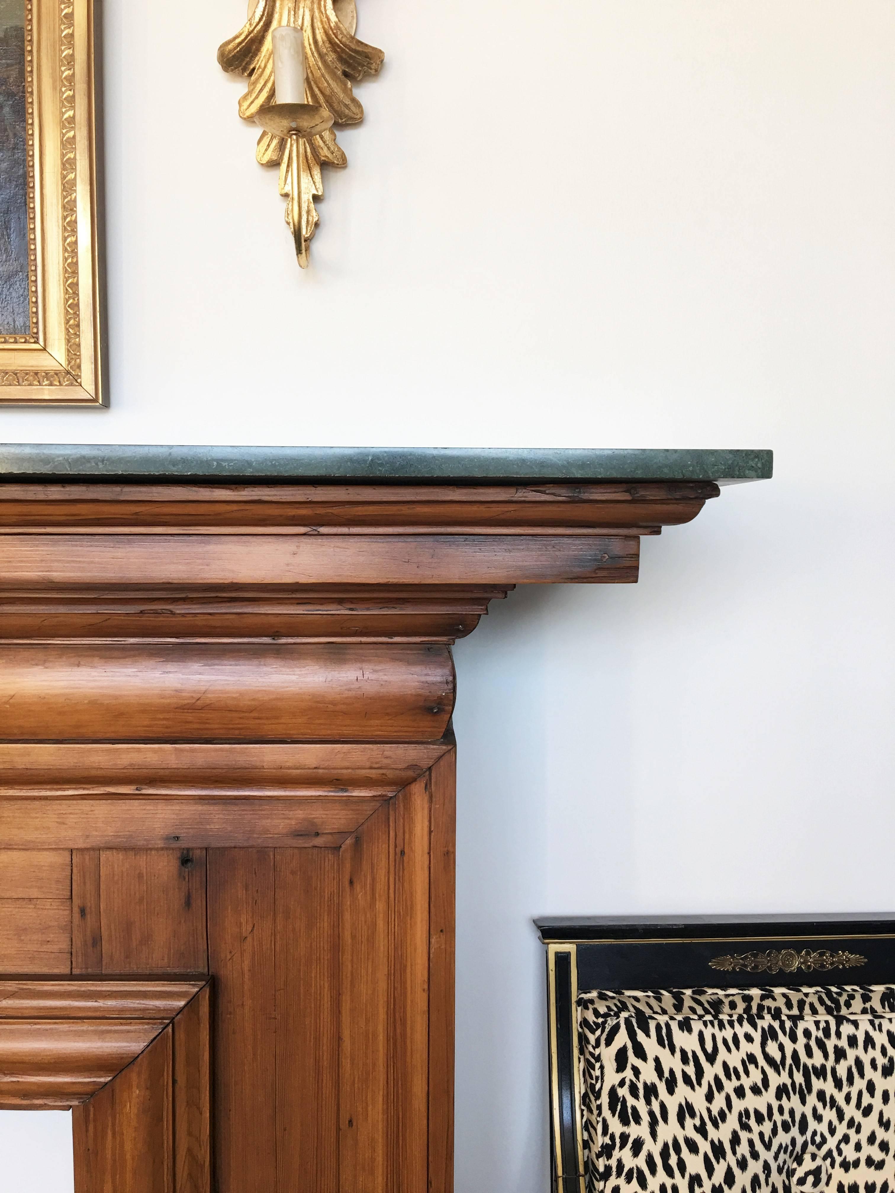 Edwardian Antique Mahogany Fireplace Mantel with Green Marble Top For Sale