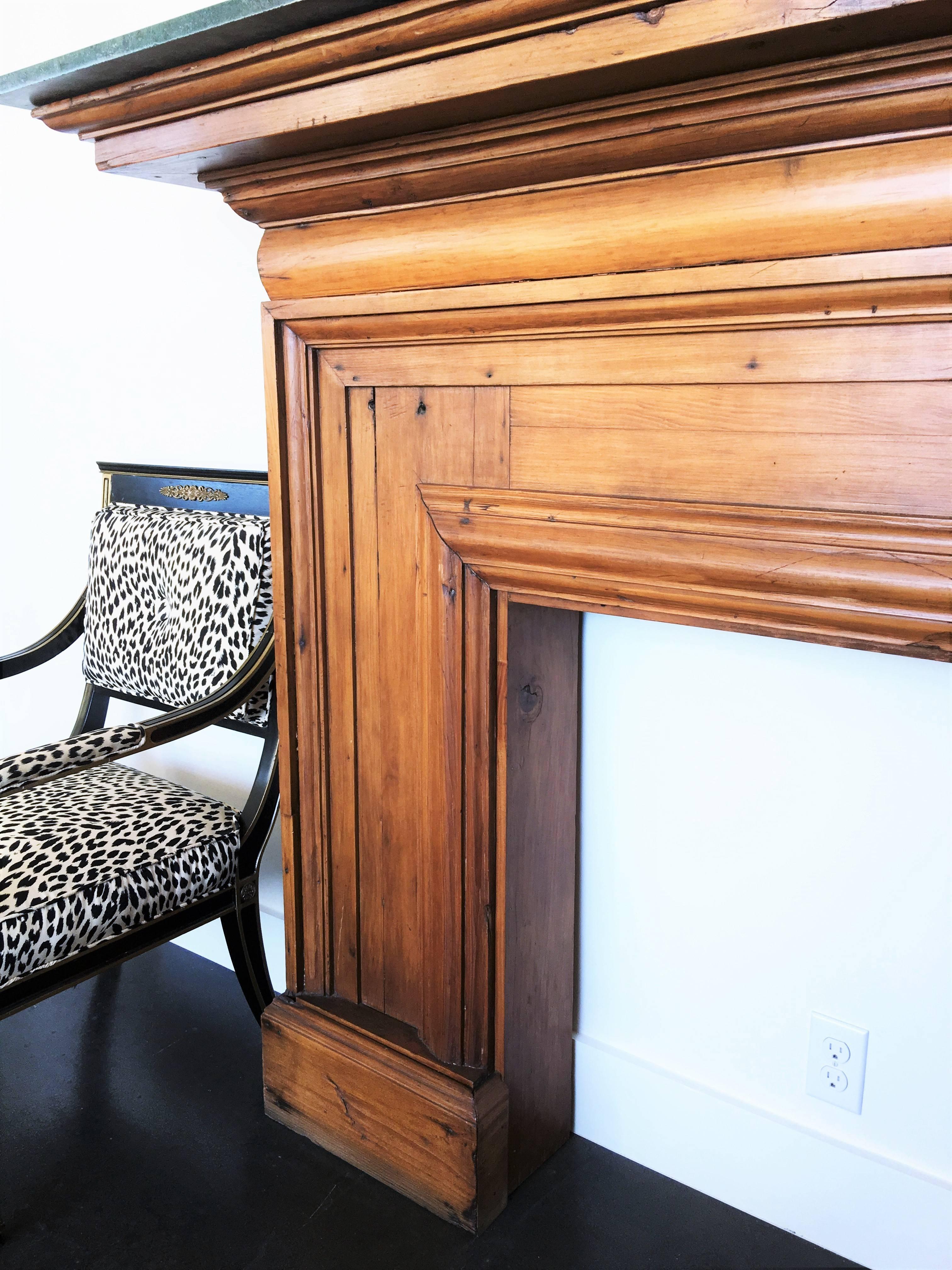 Unknown Antique Mahogany Fireplace Mantel with Green Marble Top For Sale
