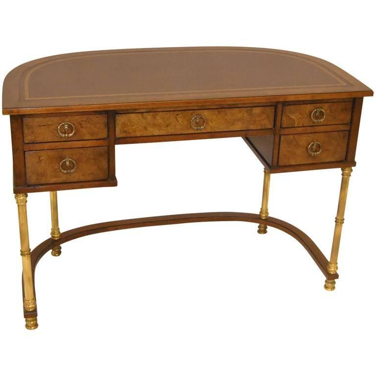 Burled, Brass and Leather Desk by Sligh For Sale