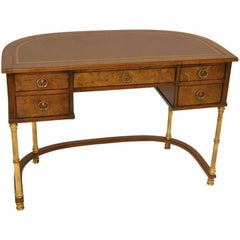 Vintage Burled, Brass and Leather Desk by Sligh