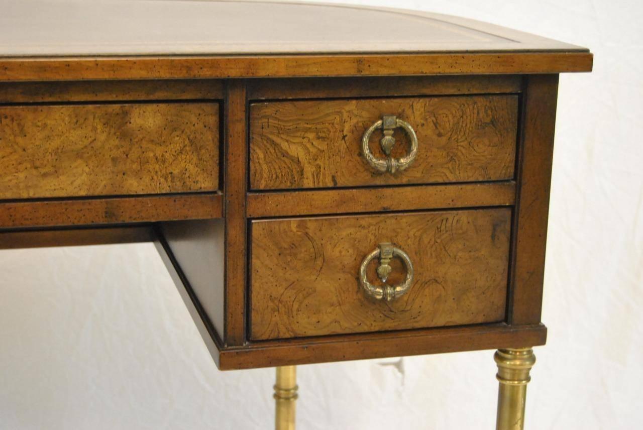 Mid-Century Modern Burled, Brass and Leather Desk by Sligh For Sale