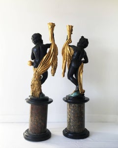 Monumental Pair of French Cast Gilt Bronze Putti