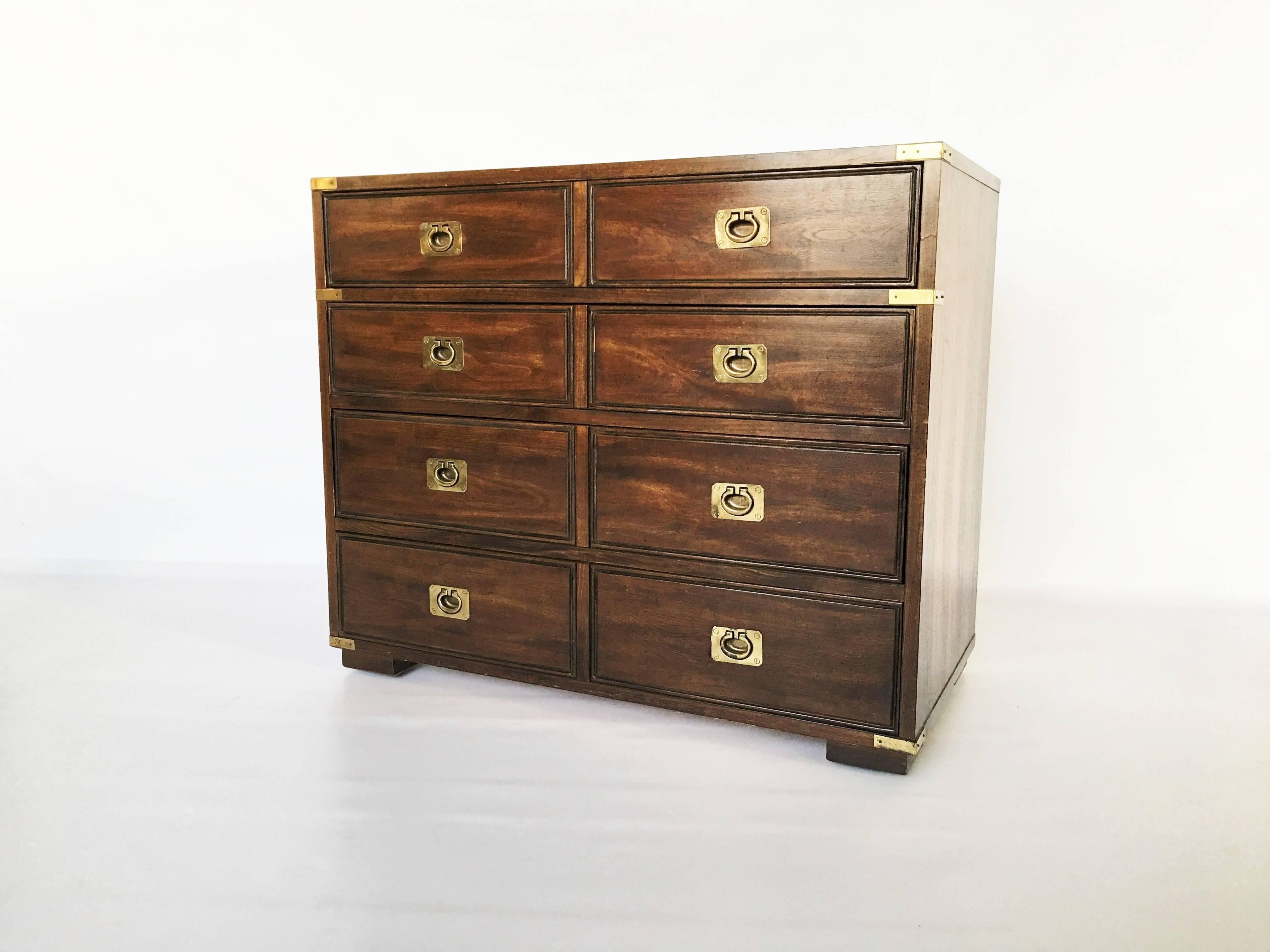 Mid-Century Modern Vintage Four-Drawer Campaign Bachelors Chest For Sale