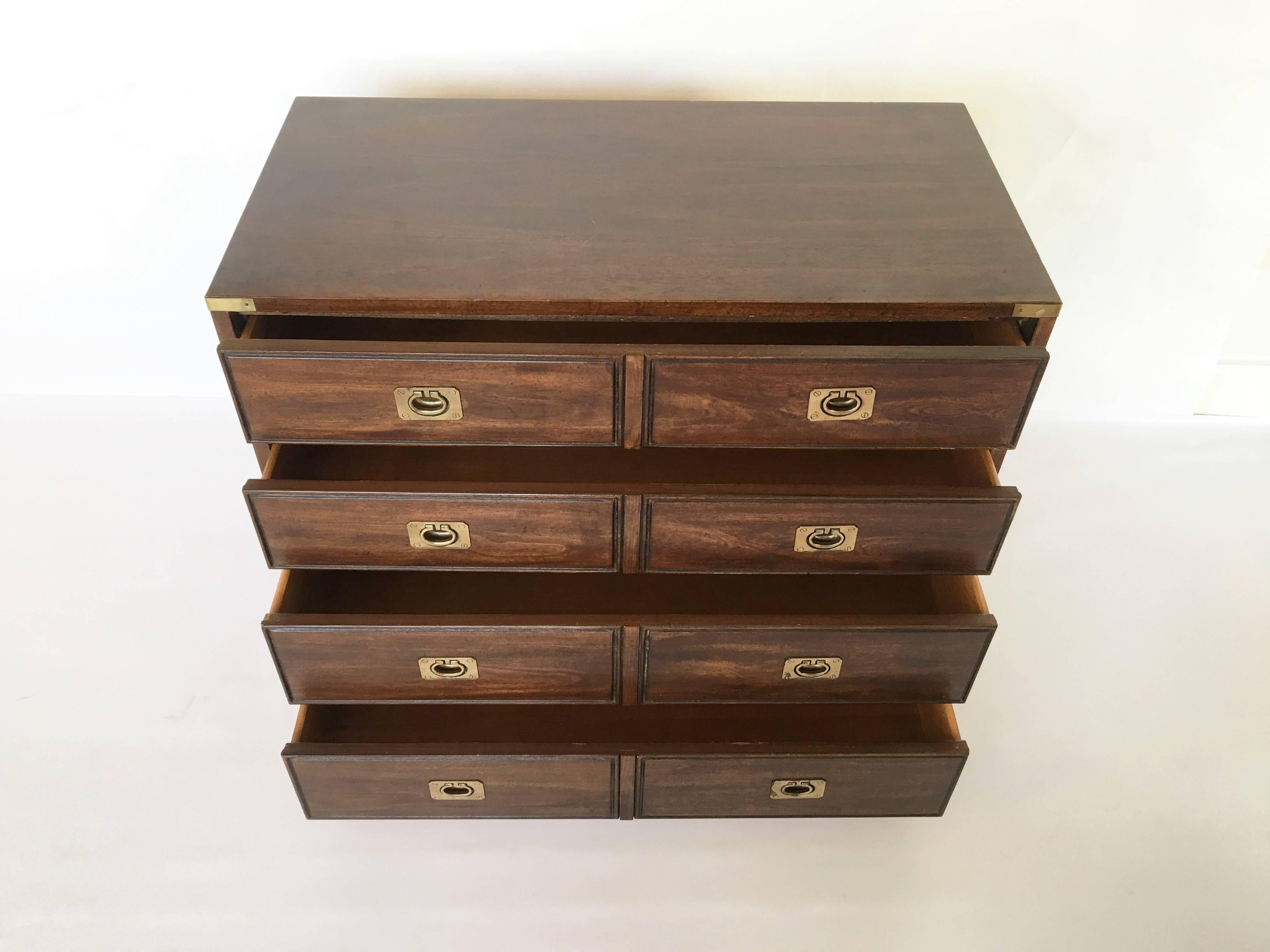 Vintage Four-Drawer Campaign Bachelors Chest In Excellent Condition For Sale In Dallas, TX