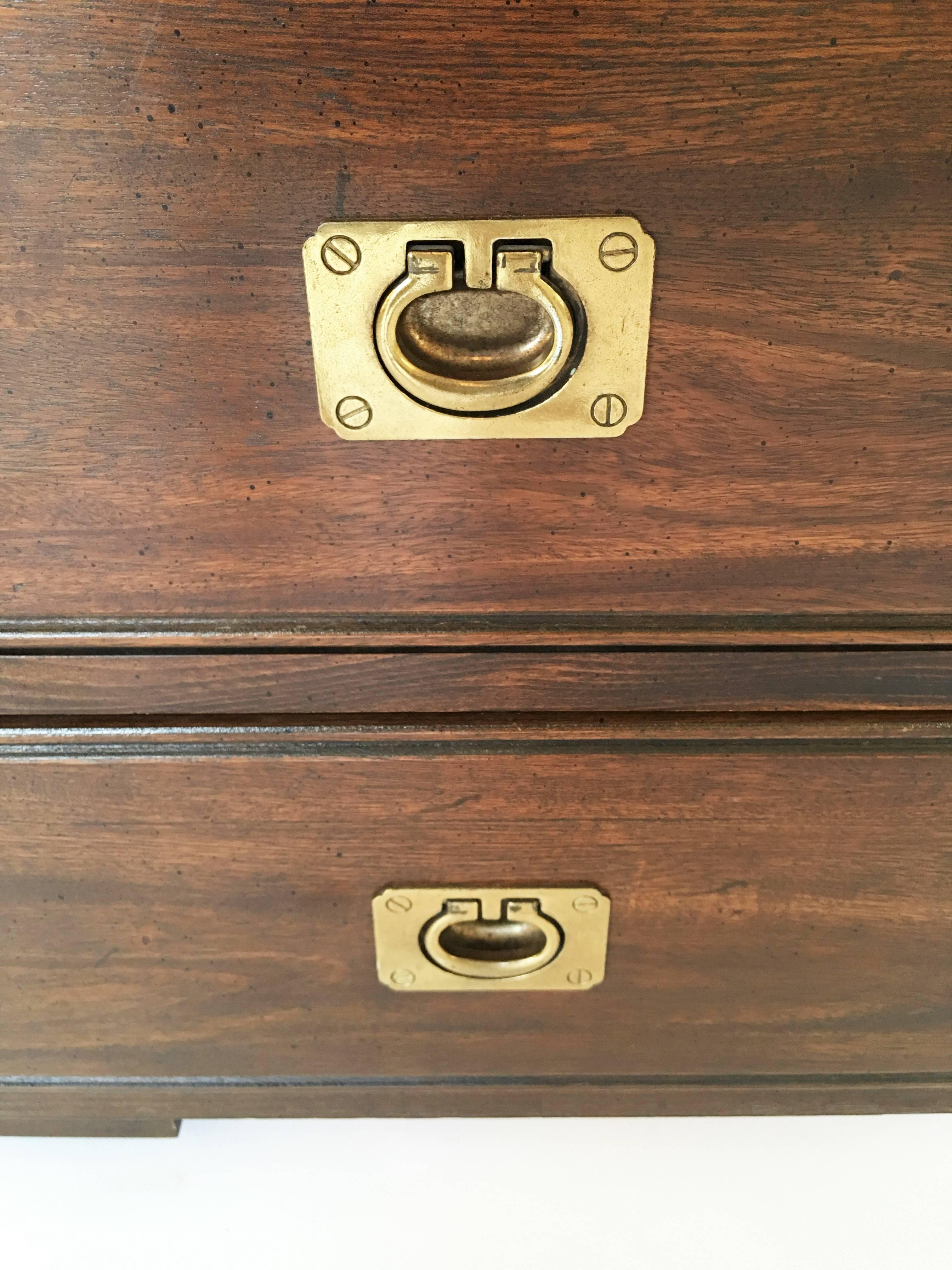Wood Vintage Four-Drawer Campaign Bachelors Chest For Sale