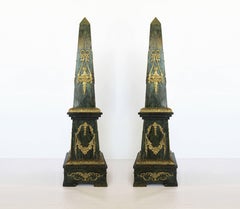 Monumental Pair of Marble and Gilt Bronze Obelisks