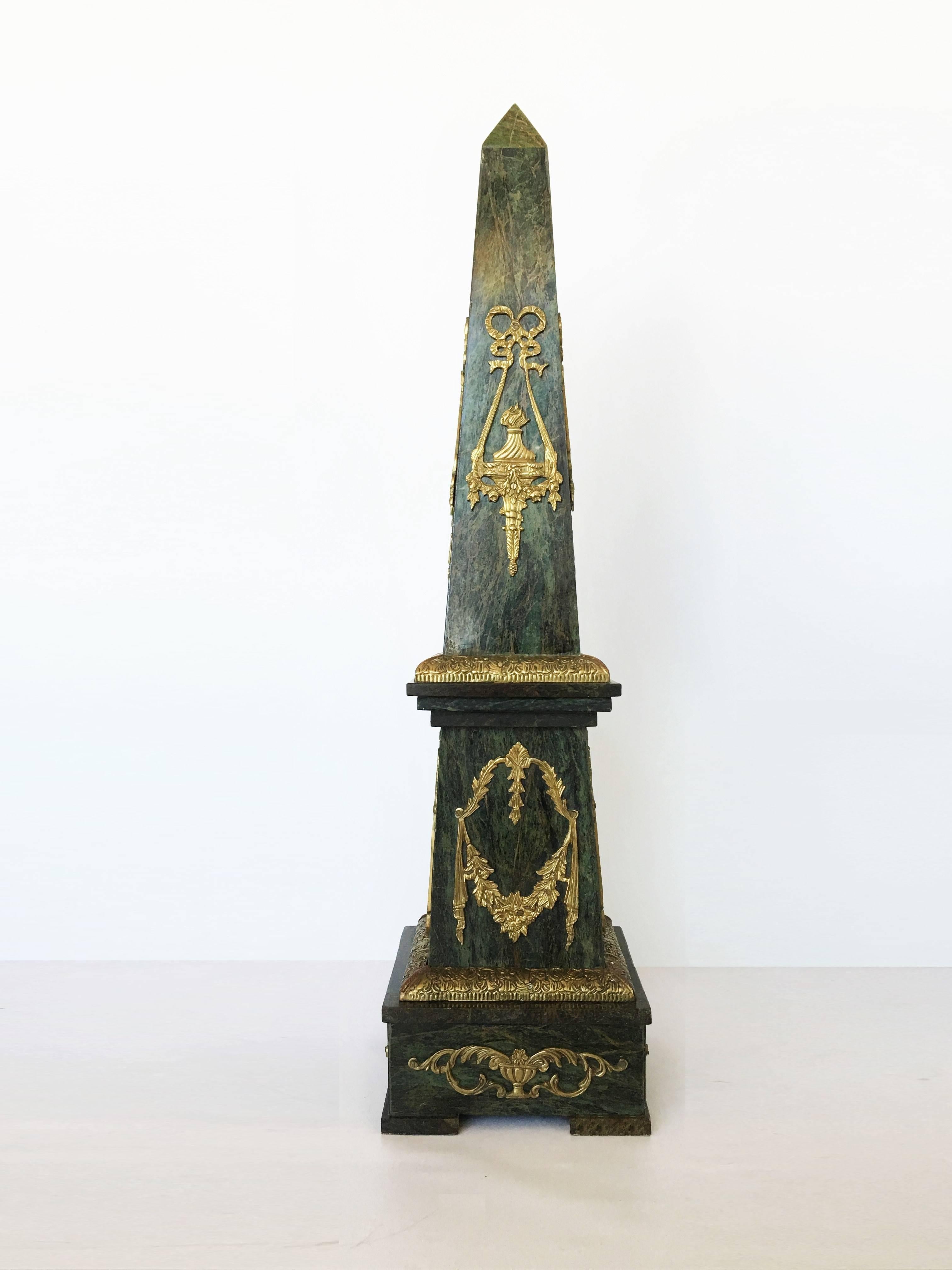 Monumental Pair of Marble and Gilt Bronze Obelisks In Excellent Condition For Sale In Dallas, TX