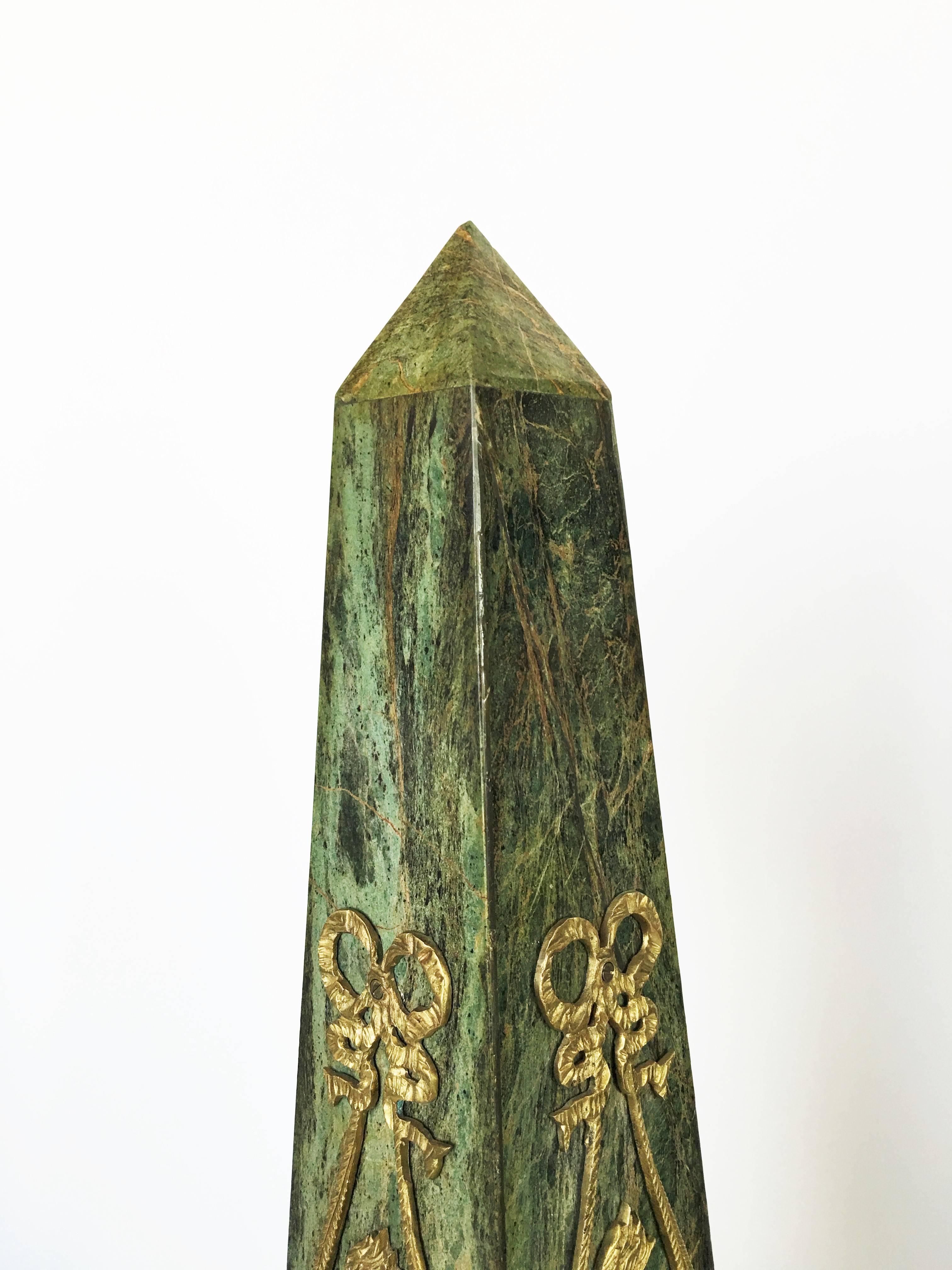 Monumental Pair of Marble and Gilt Bronze Obelisks For Sale 2
