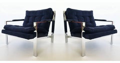 Pair of Chrome Flat Bar Lounge Chairs by Cy Mann