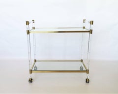 Charles Hollis Jones Stylized Bamboo Lucite and Brass Bar Cart