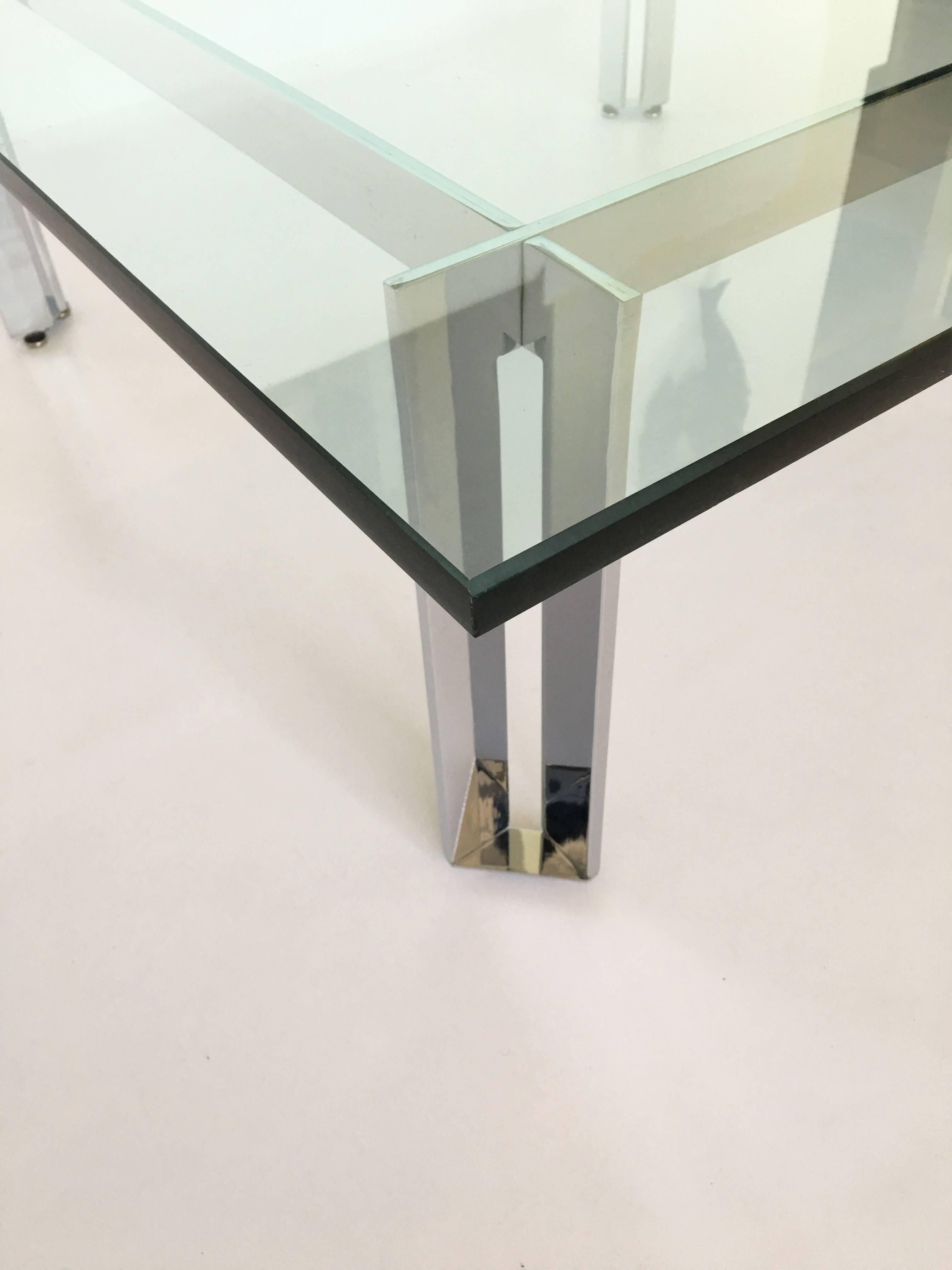 Modernist Square Chrome and Glass Coffee Table For Sale 1
