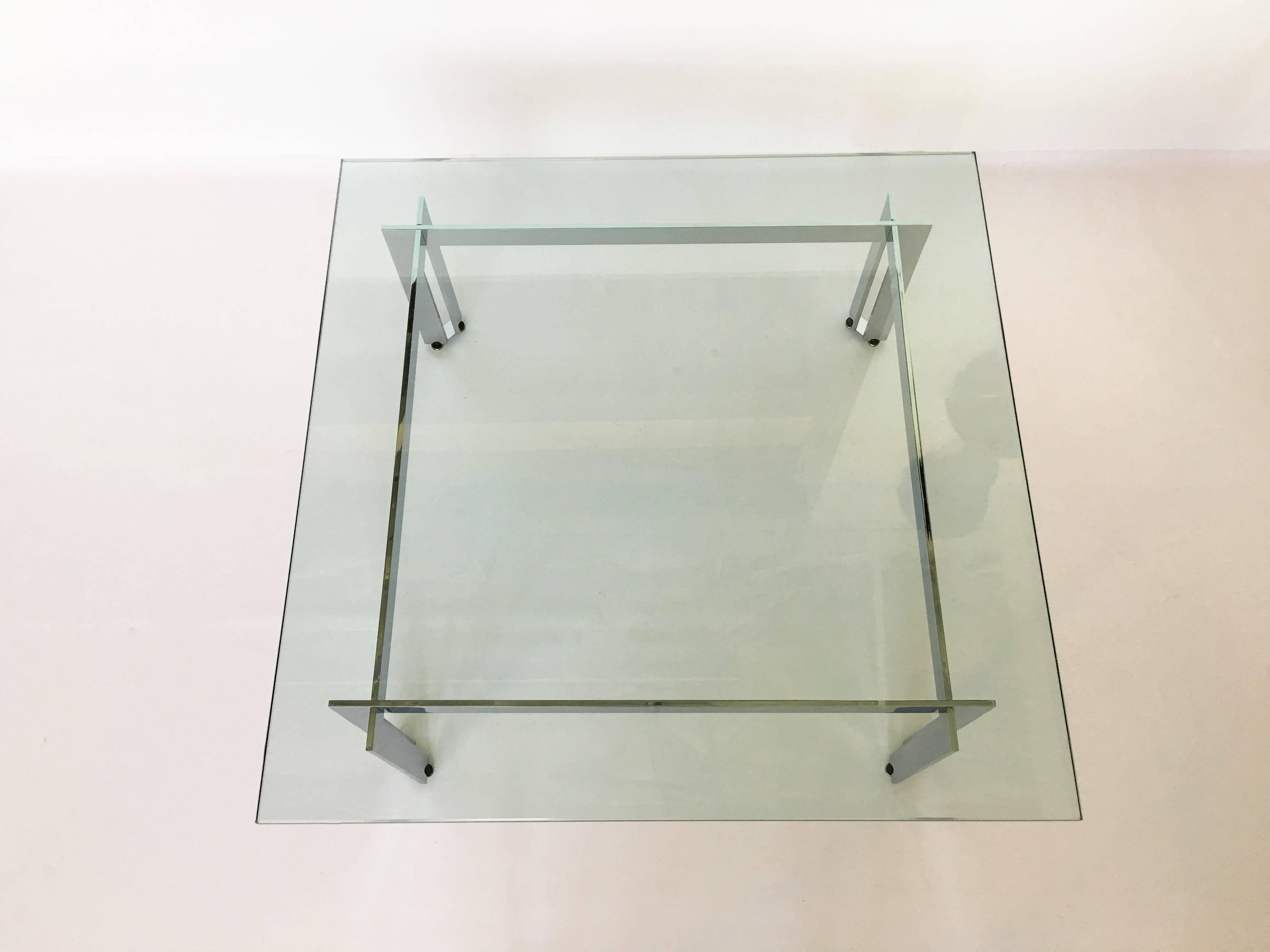 Modernist Square Chrome and Glass Coffee Table For Sale 4
