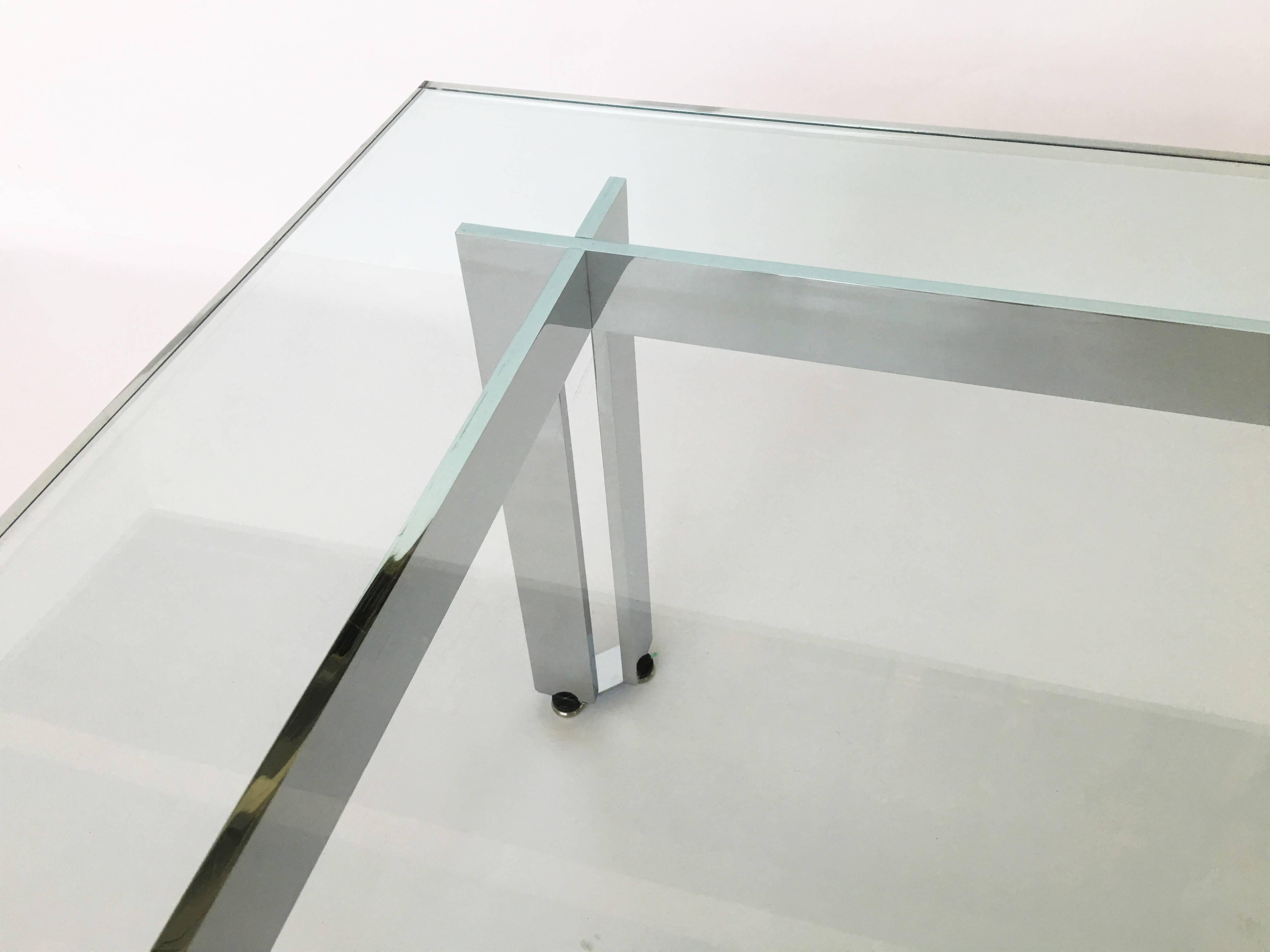 Modernist Square Chrome and Glass Coffee Table For Sale 3
