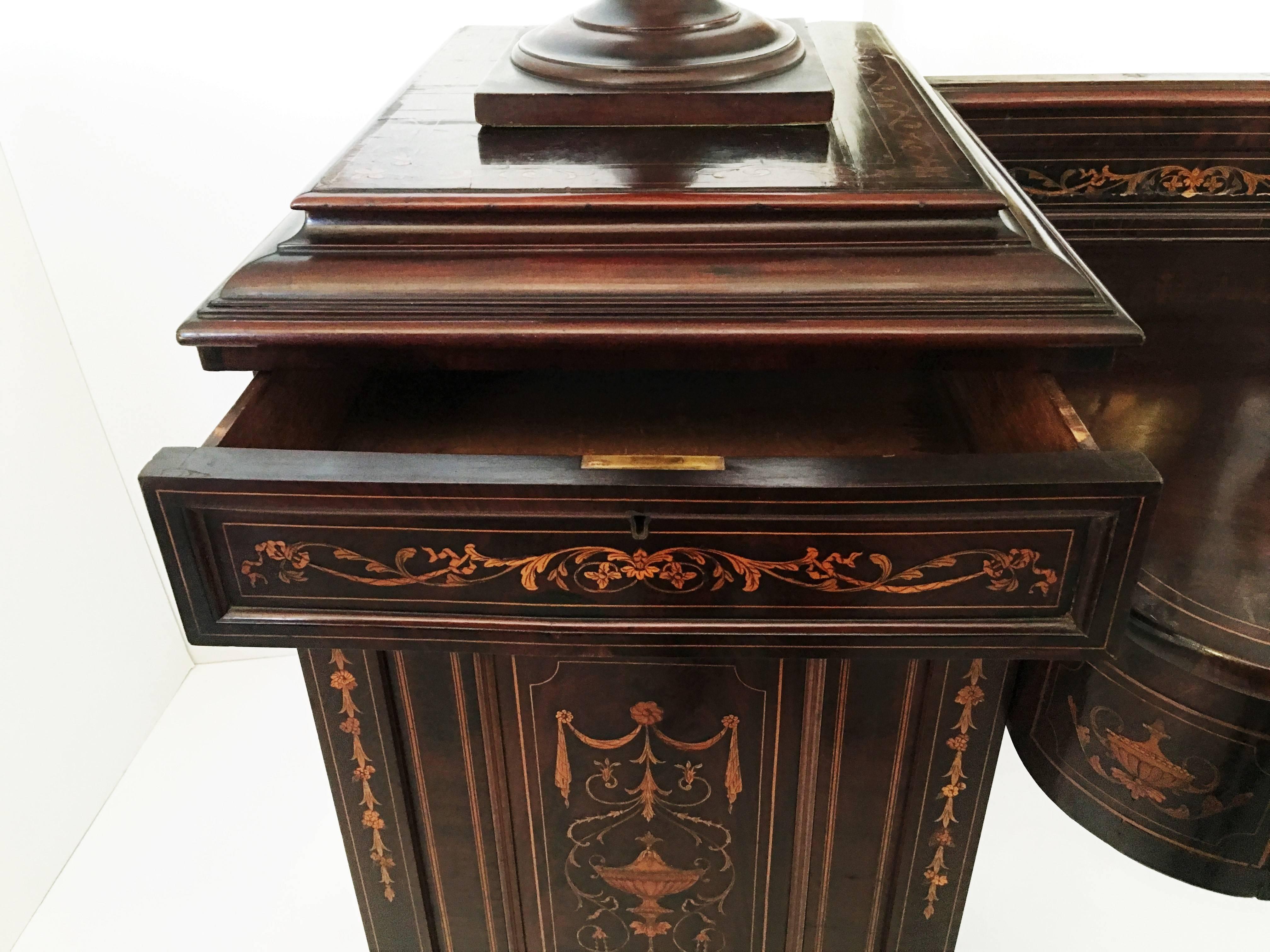 Early 19th Century Regency Marquetry Inlaid Rosewood Pedestal Sideboard with Urn For Sale 5