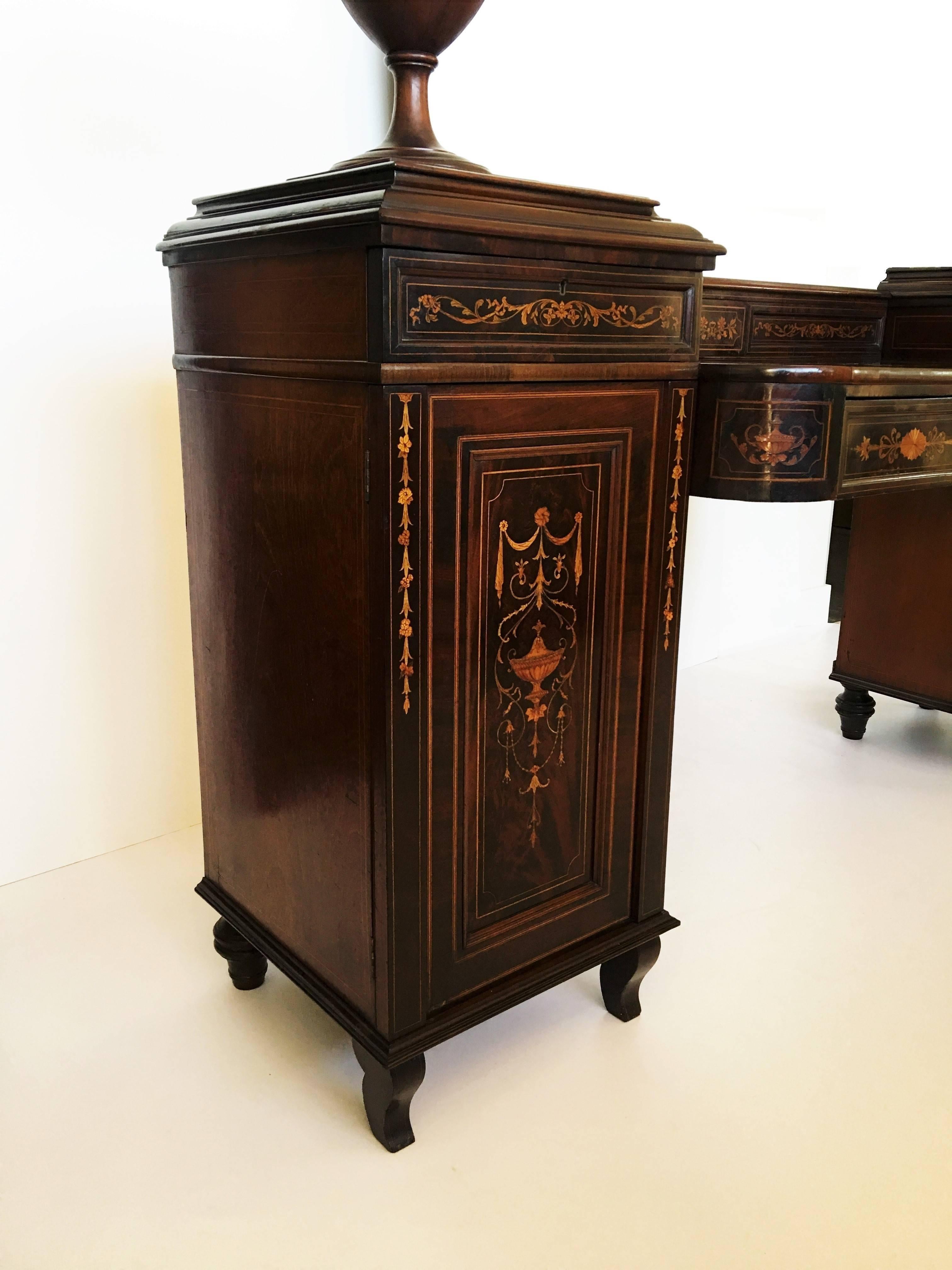 Early 19th Century Regency Marquetry Inlaid Rosewood Pedestal Sideboard with Urn For Sale 3