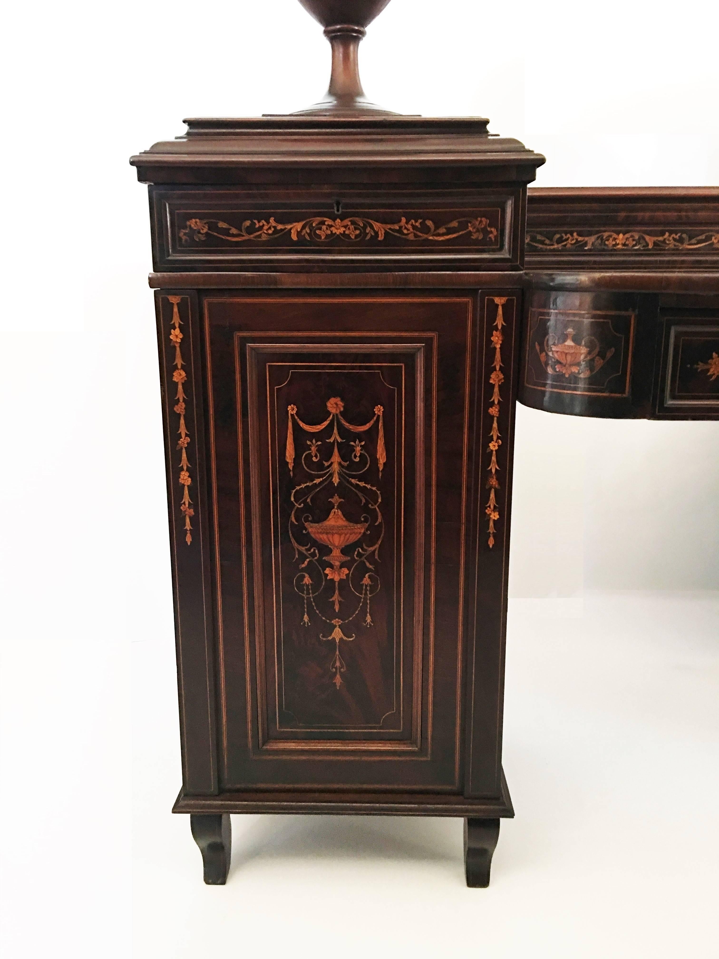 Early 19th Century Regency Marquetry Inlaid Rosewood Pedestal Sideboard with Urn For Sale 2