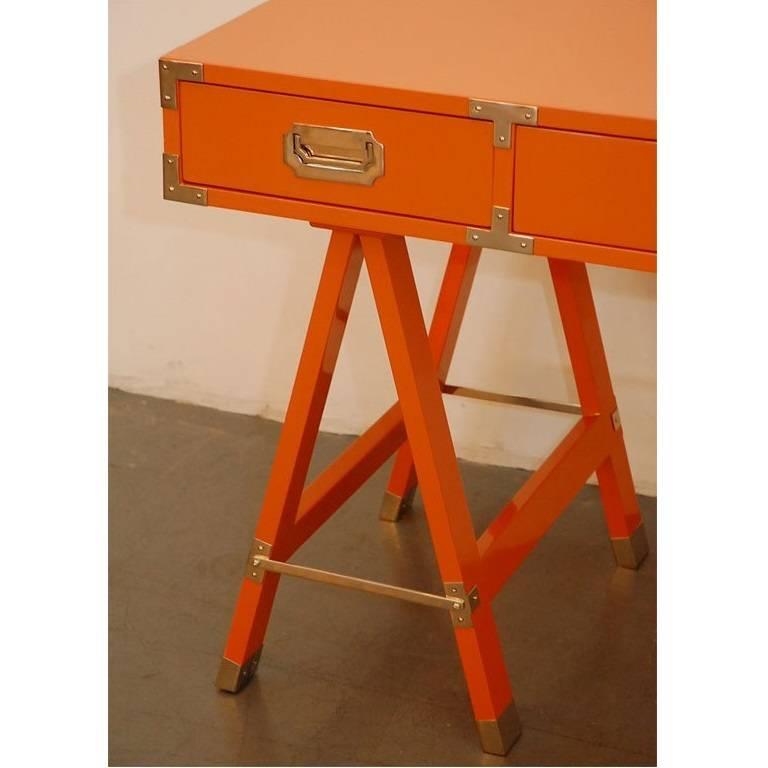 Mid-20th Century Orange Lacquered Campaign Desk
