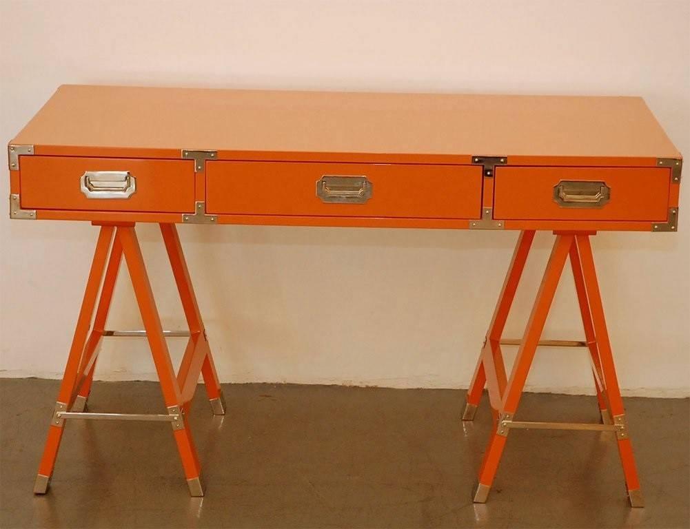 American Orange Lacquered Campaign Desk