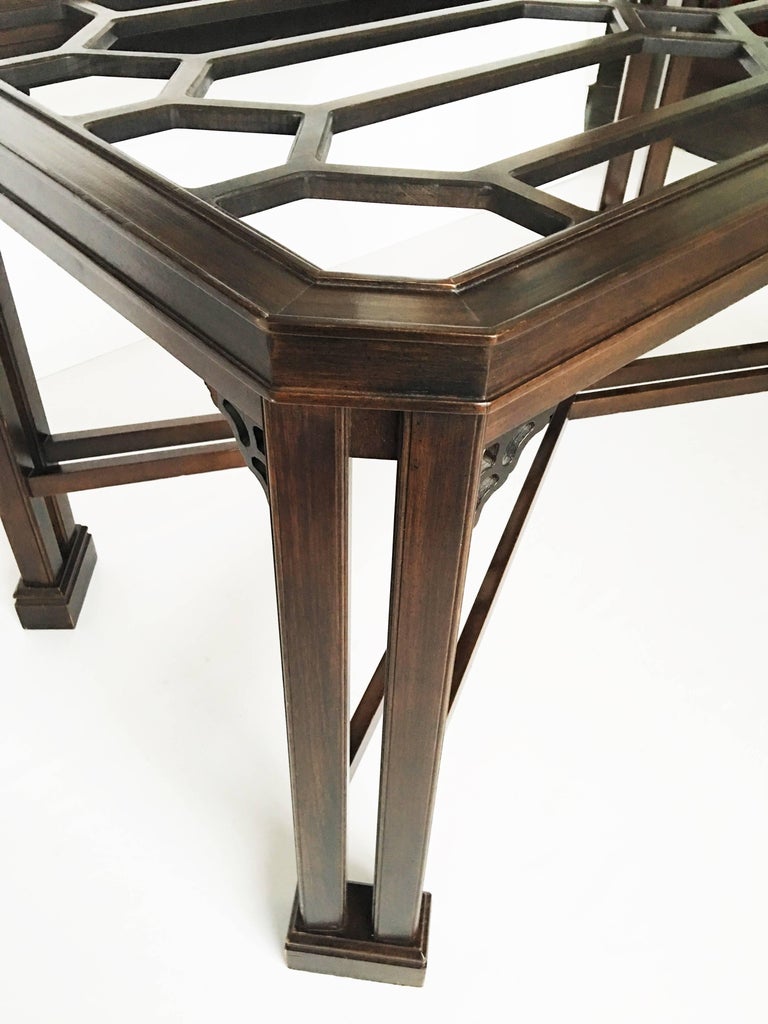 Chinese Chippendale Dining Table with Glass Top For Sale at 1stDibs