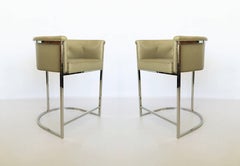 Set of Four Cantilevered Milo Baughman Style Chrome Bar Stools