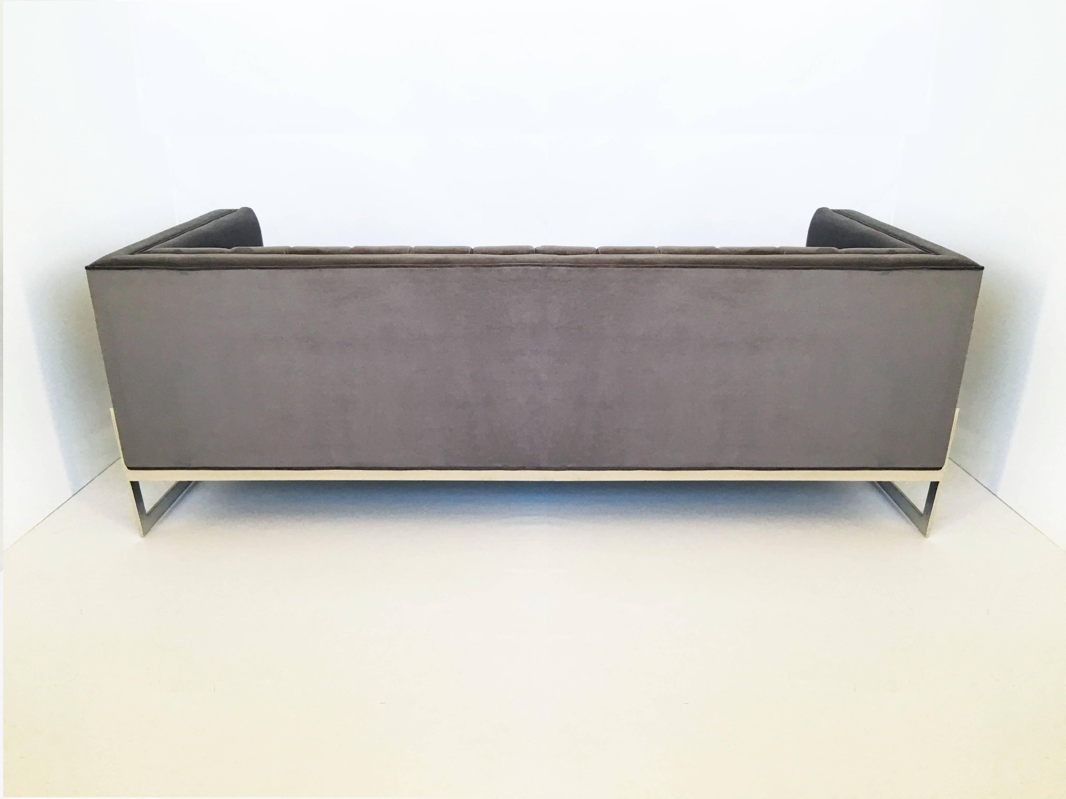 Mid-Century Modern Channel Design Floating Flat Bar Chrome Frame Sofa For Sale 3