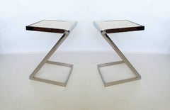 Pair of Milo Baughman Style Chrome and Marble Z Shaped End Tables