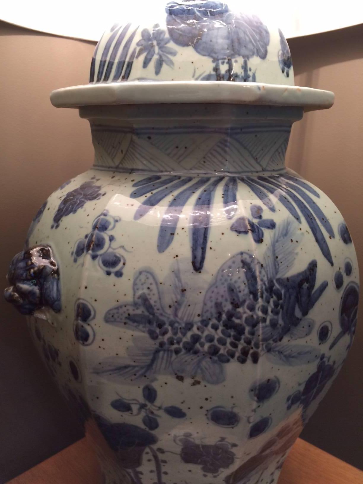 Large Pair of Chinese Blue and White Ginger Jar Lamps In Excellent Condition For Sale In Shrewsbury, GB