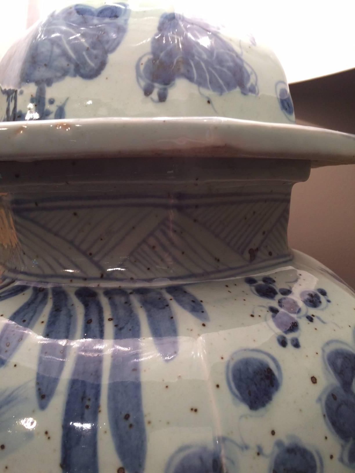 18th Century and Earlier Large Pair of Chinese Blue and White Ginger Jar Lamps For Sale