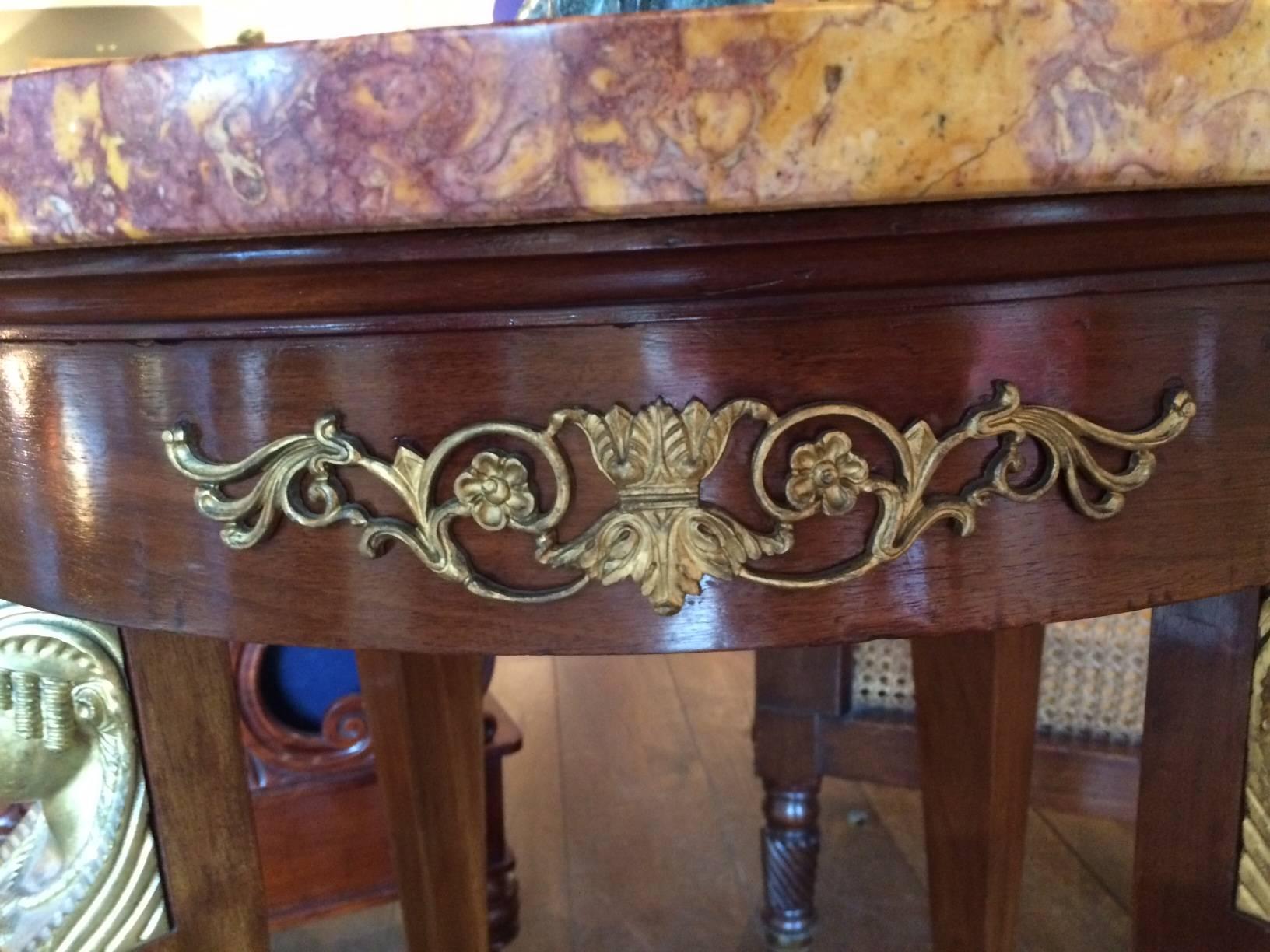 Late 19th Century French Marble Topped Mahogany and Ormolu Mantel Centre Table For Sale 2