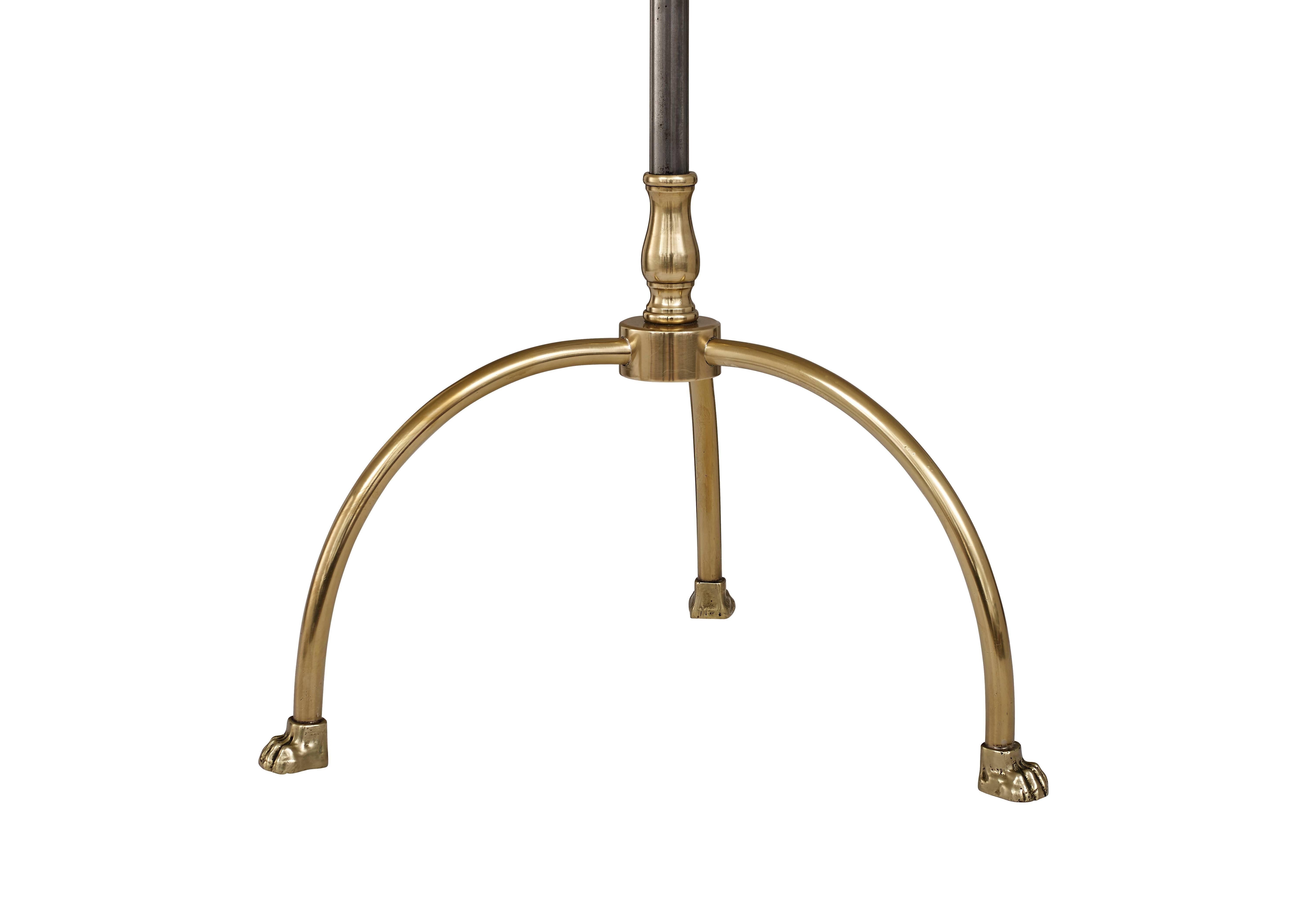 French Maison Jansen Brushed Metal and Brass Adjustable Reading Floor Lamp For Sale